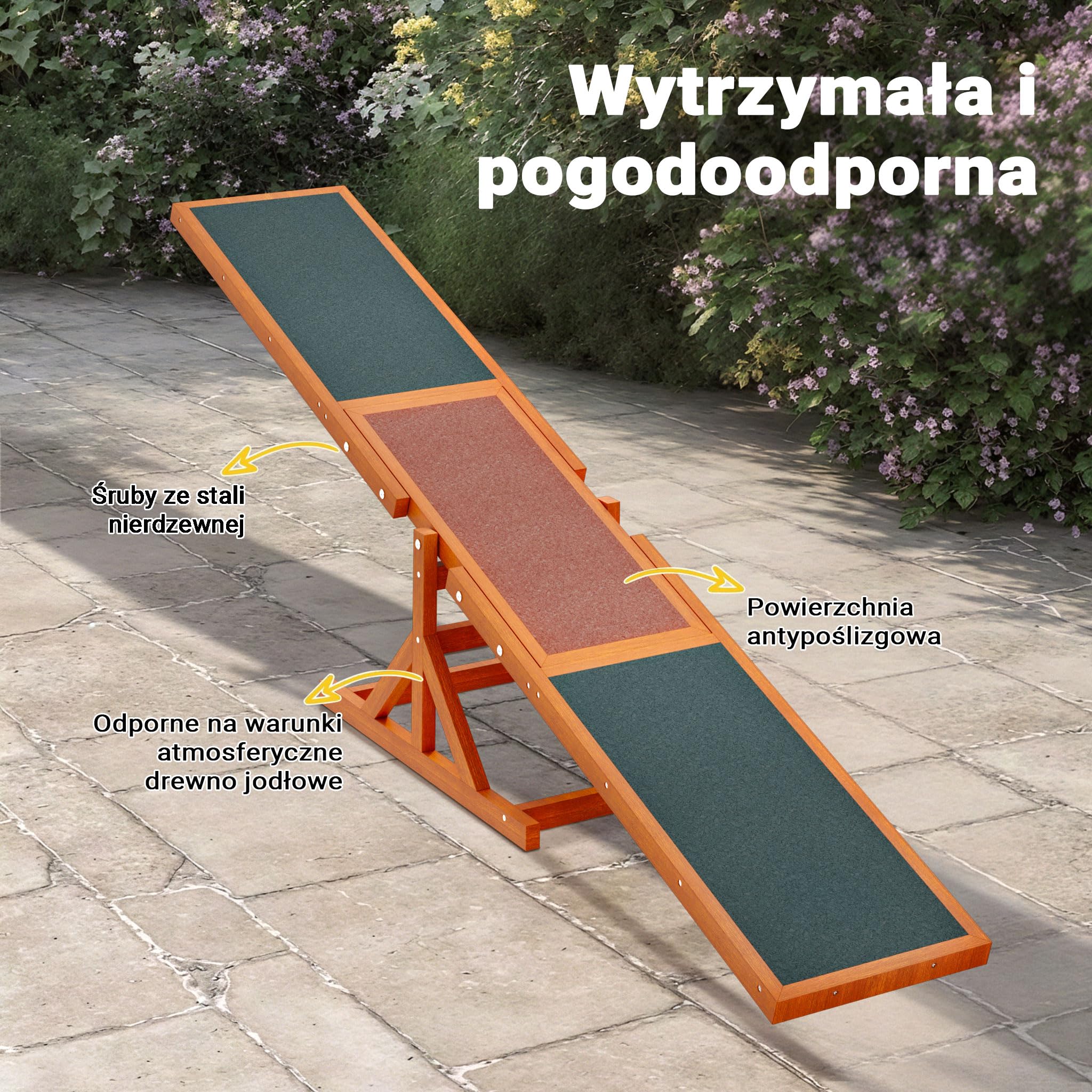 Wiltec Huśtawka agility dla psów 180x30x30cm drewniana do treningu zwinności do ogrodu i toru dla małych i dużych psów, sprzęt do zabawy i ćwiczeń