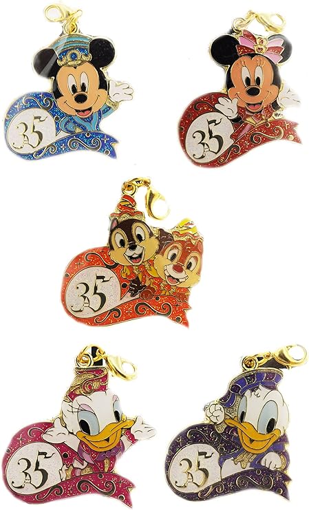 Amazon ディズニー ディズニーランド限定 ワゴンゲーム ジャングルカーニバル 35周年 チャーム 全種類 5種類 バッジ おもちゃ