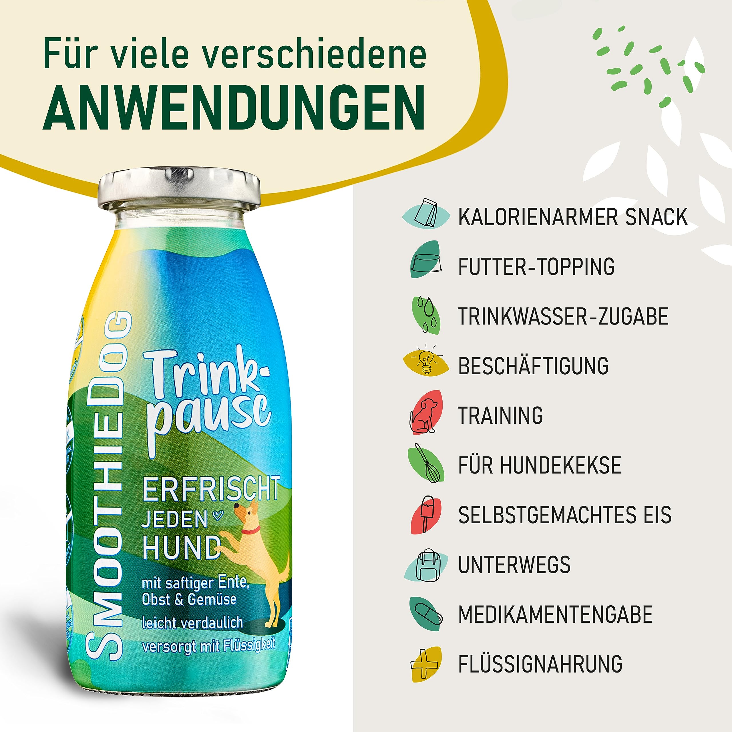 12erPack SmoothieDog Trinkpause mit Ente je 250ml Hundesmoothie Zuckerfrei/Glutenfrei