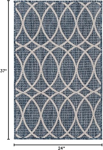 Miniatura 2 de Unique Loom Outdoor Trellis Collection - Alfombra de área  Gitter (2 x 3 pies 1 pulgada, rectangular, azulmarfil)