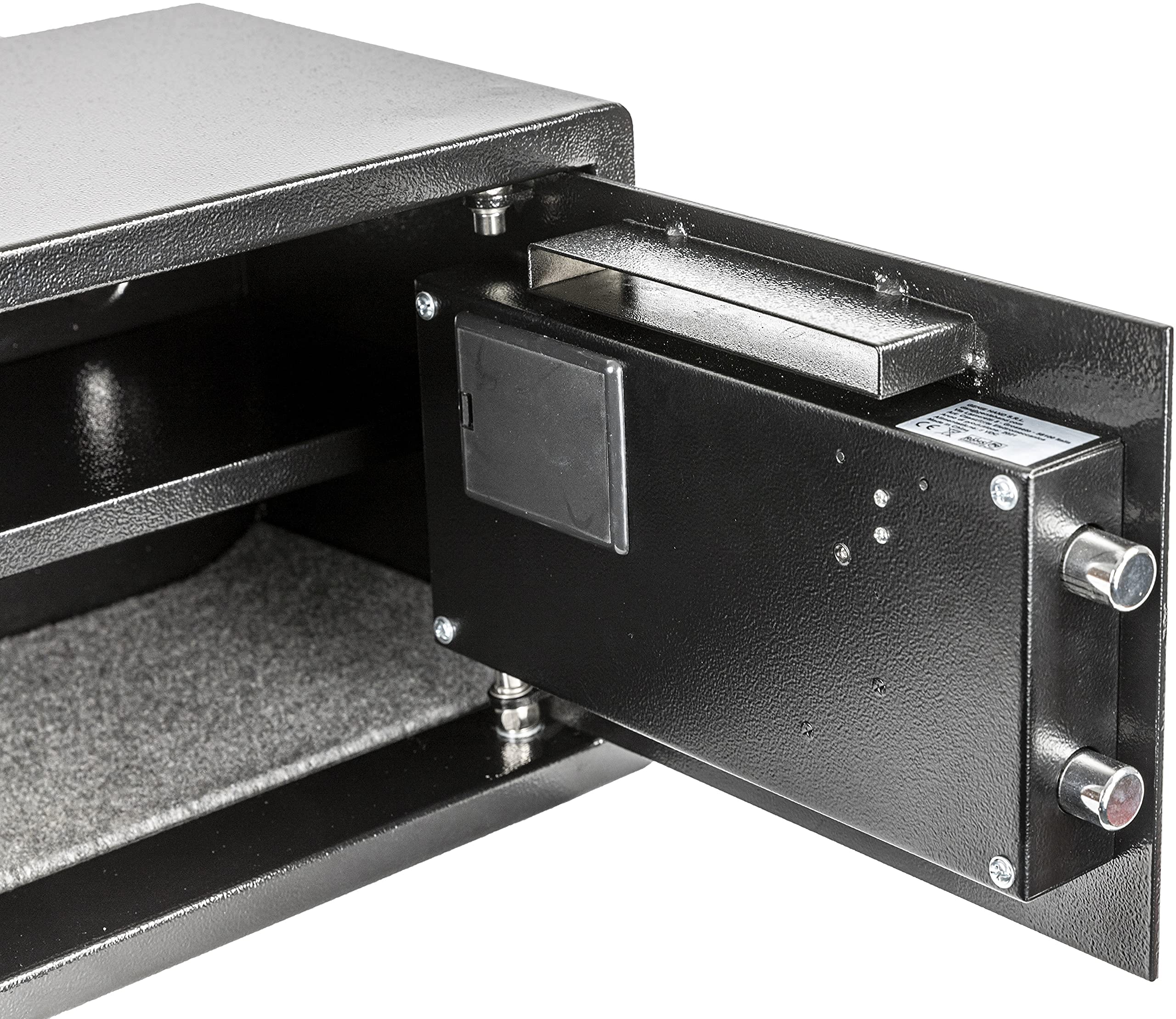Genie Hand | Caja Fuerte Motorizada de Armario de Deposito Pequeña Caja de Seguridad con Código de Combinación y Llave en Cruz