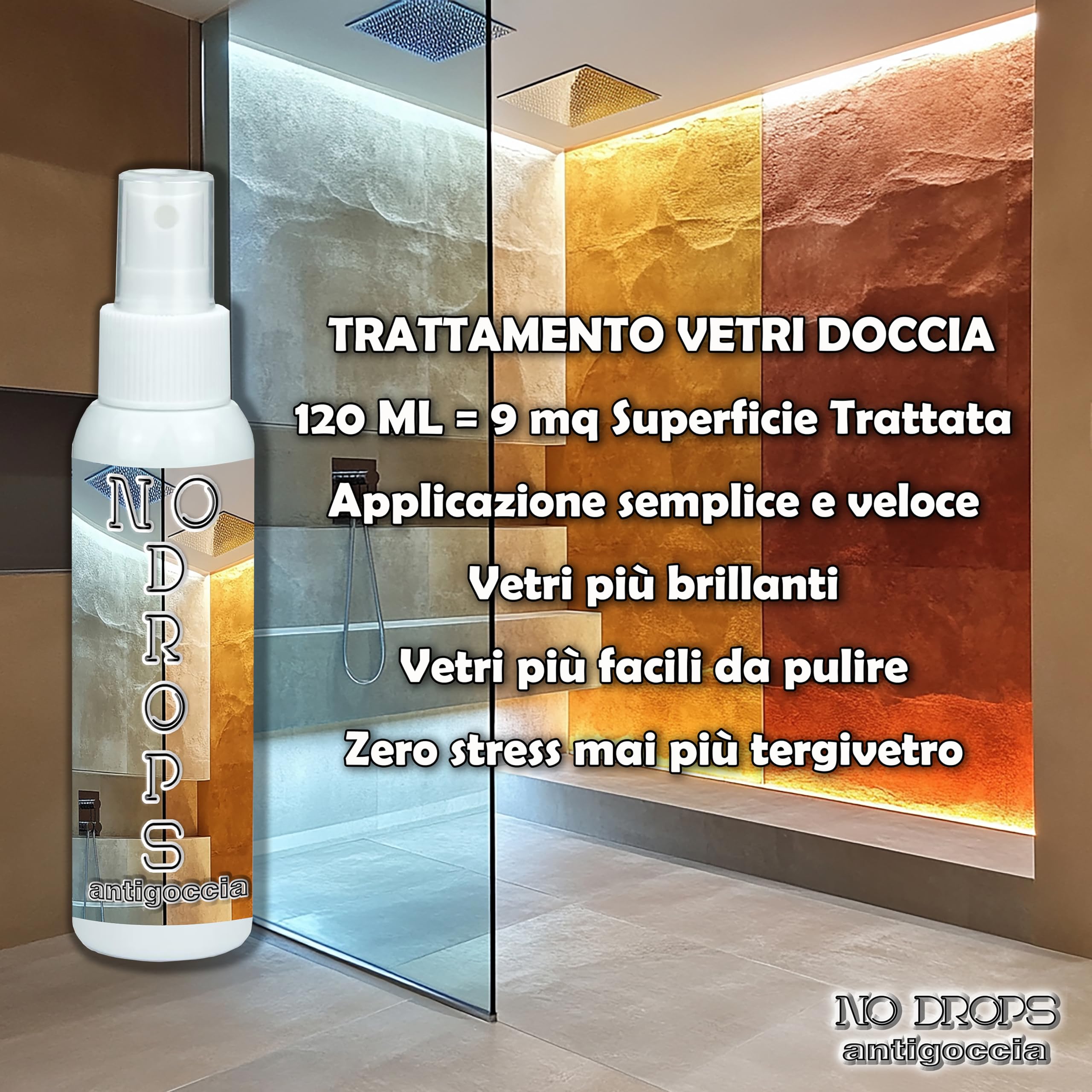 I..More,NO DROPS, Trattamento Idrorepellente Spray per Vetro Doccia e Box Doccia, Antigoccia e Anticalcare, riduce la Formazione di Residui di Sapone e Acqua (Lavanda)