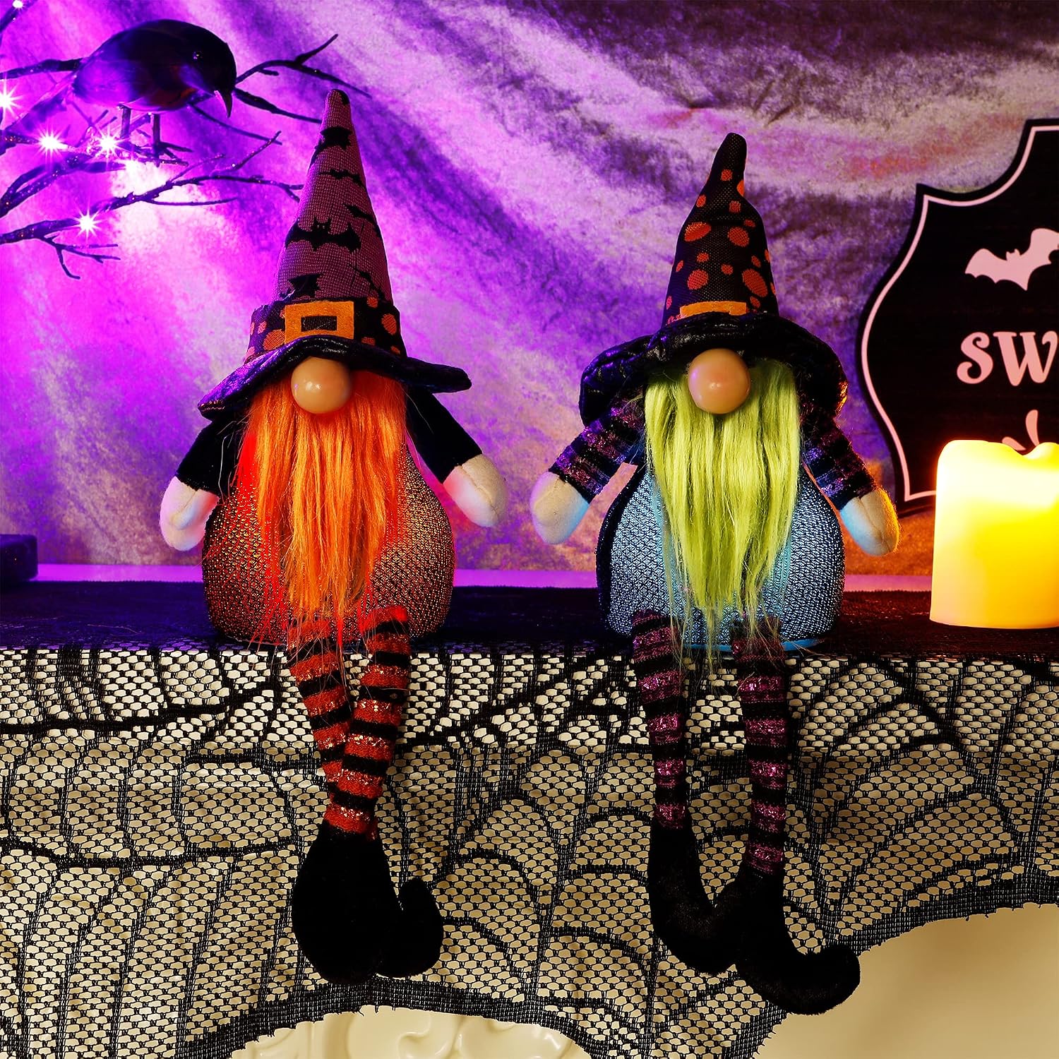 ATDAWN Halloween Table Decorations, Handmade Swedish Scandinavian Tomte, Halloween Plush Gnome Gifts, Handmade Tomte Plush Elf Doll, Kids Gift Home Ornaments Holiday Tabletop Decorations, Set of 2