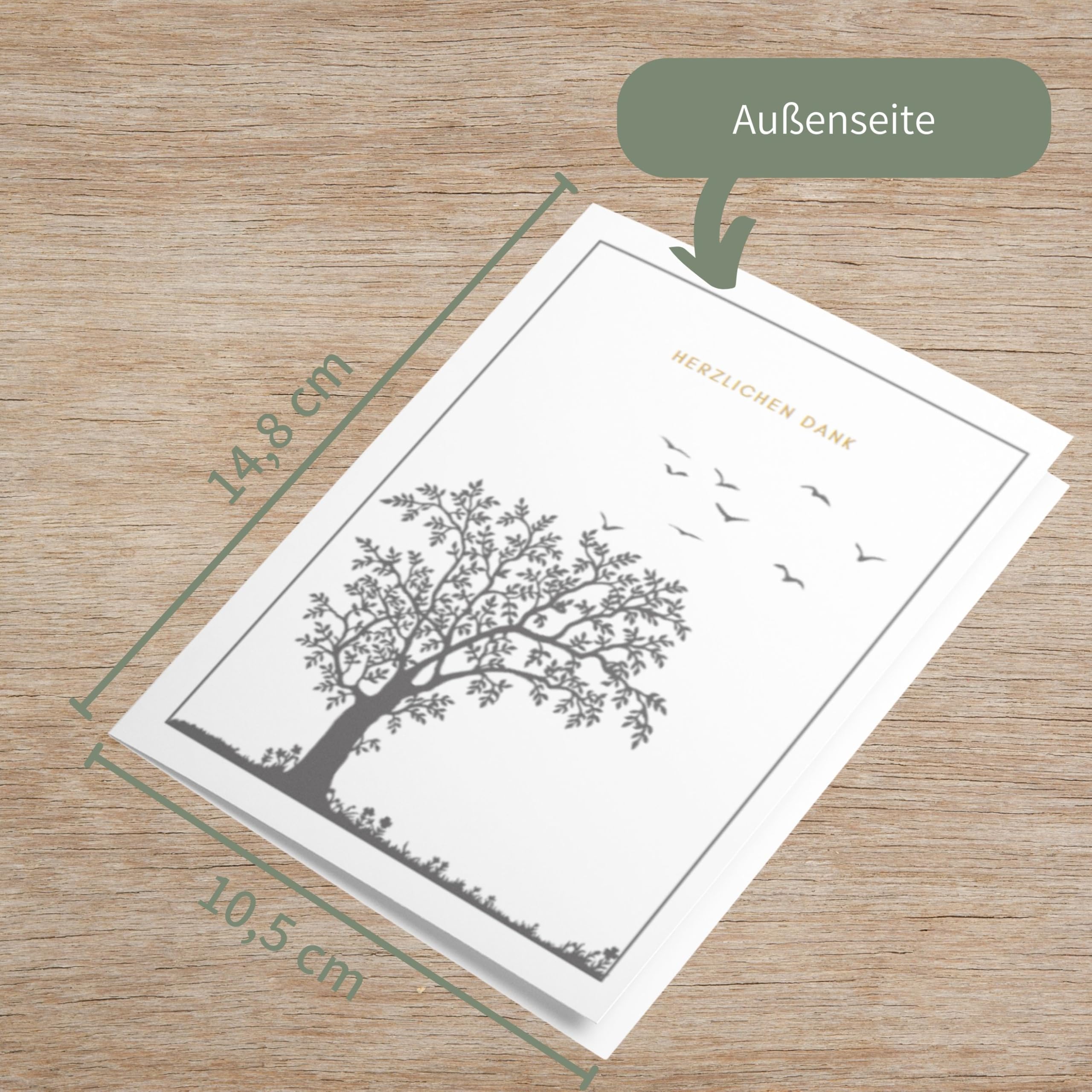 Set 25x Trauer Danksagung | Klappkarten & Umschläge | Moderne Trauerkarten Danksagung, Trauerkarten Danksagung mit Innentext (Baum - 25 Stück)