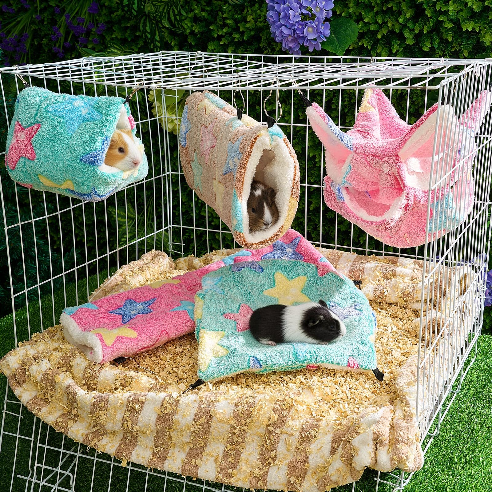 Abbylike Ratten-Hängematte, 3 Etagen, Meerschweinchen, Frettchen, Hängematten, kleines Haustier, Tunnel, Gleiter, Spielzeug, Meerschweinchen, Frettchen, Versteck, Bett, Käfigzubehör für Hamster (Grün