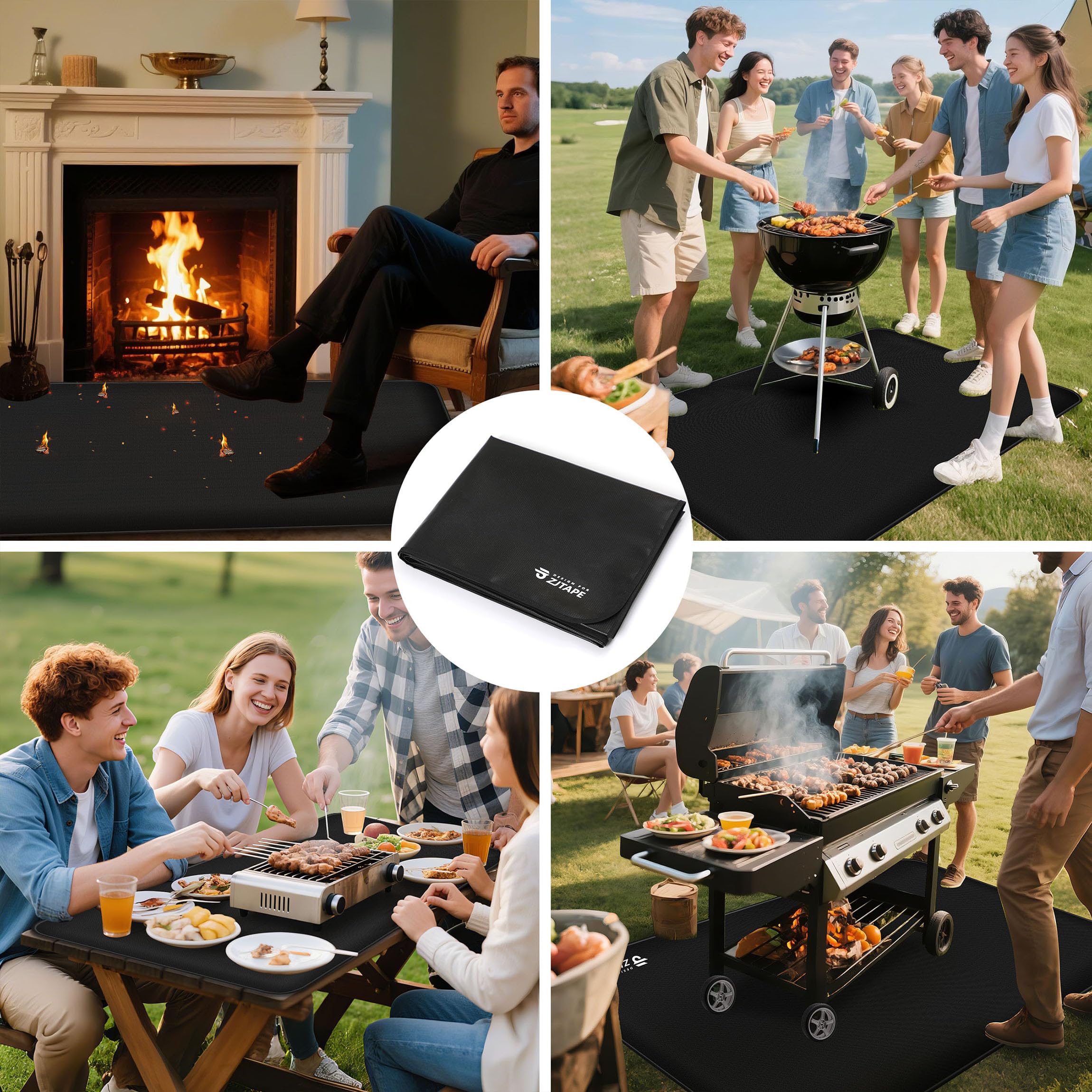 Base ignífuga para barbacoa, 190 x 90 cm, plegable, protección del suelo, fibra de vidrio de silicona, resistente al agua, para barbacoas, suelo, chimenea, césped y camping