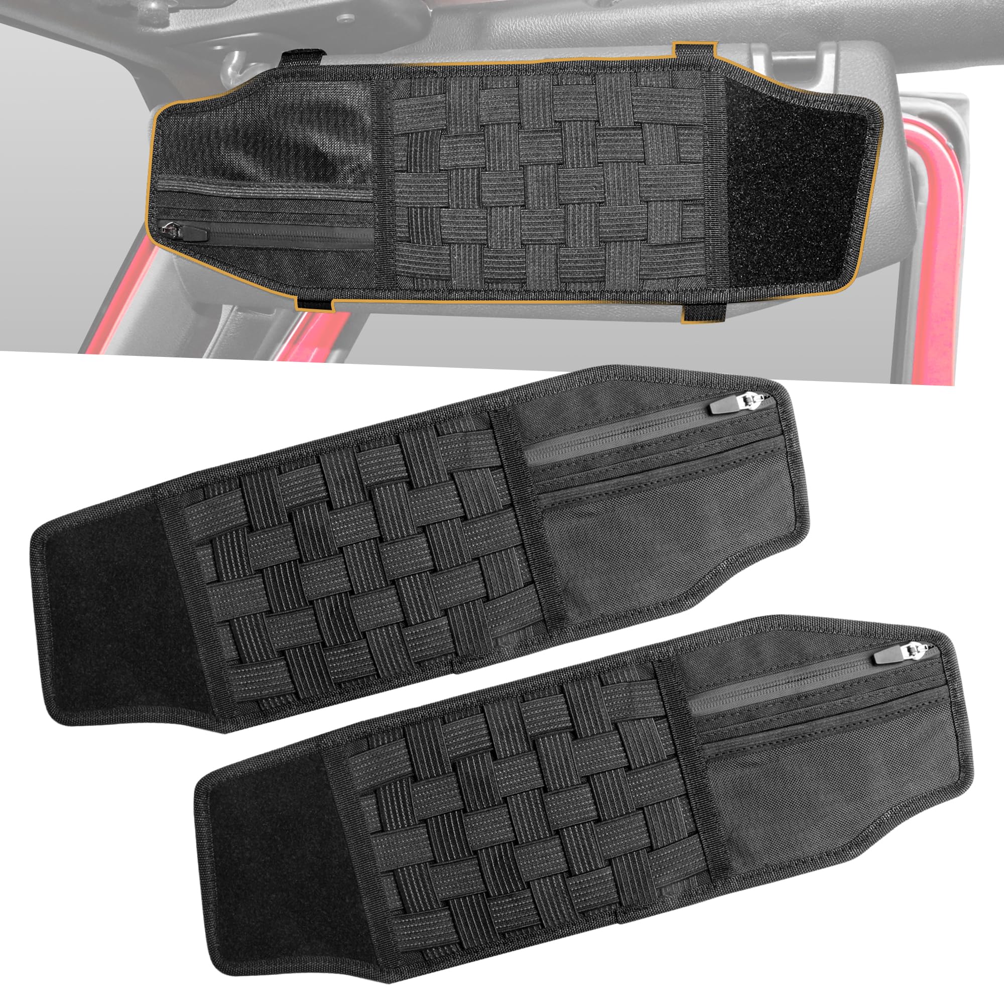 sukemichi Visor Organizer Sun Visor Molle Panel for 2018-2025 Jeep Wrangler JL Gladiator JT 4XE Accessories Tactical Sun Visor Organizer Visor Storage Holder Pouch,2 Pack,Fit Driver Passenger Side