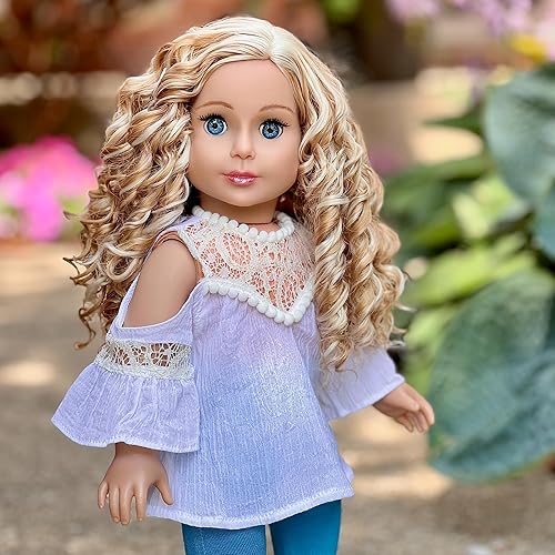 Miniatura 6 de Trendy Girl - Ropa de muñeca de 18 pulgadas, traje de 3 piezas, blusa de algodón blanco, leggings turquesa y zapatos blancos (muñecos no incluidos)