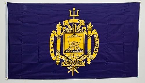 MWS Bandera de nailon de poliéster de 3 x 5 pies de la Academia Naval Ex Tridens Scientia, con ojales de doble costura para interiores y exteriores,
