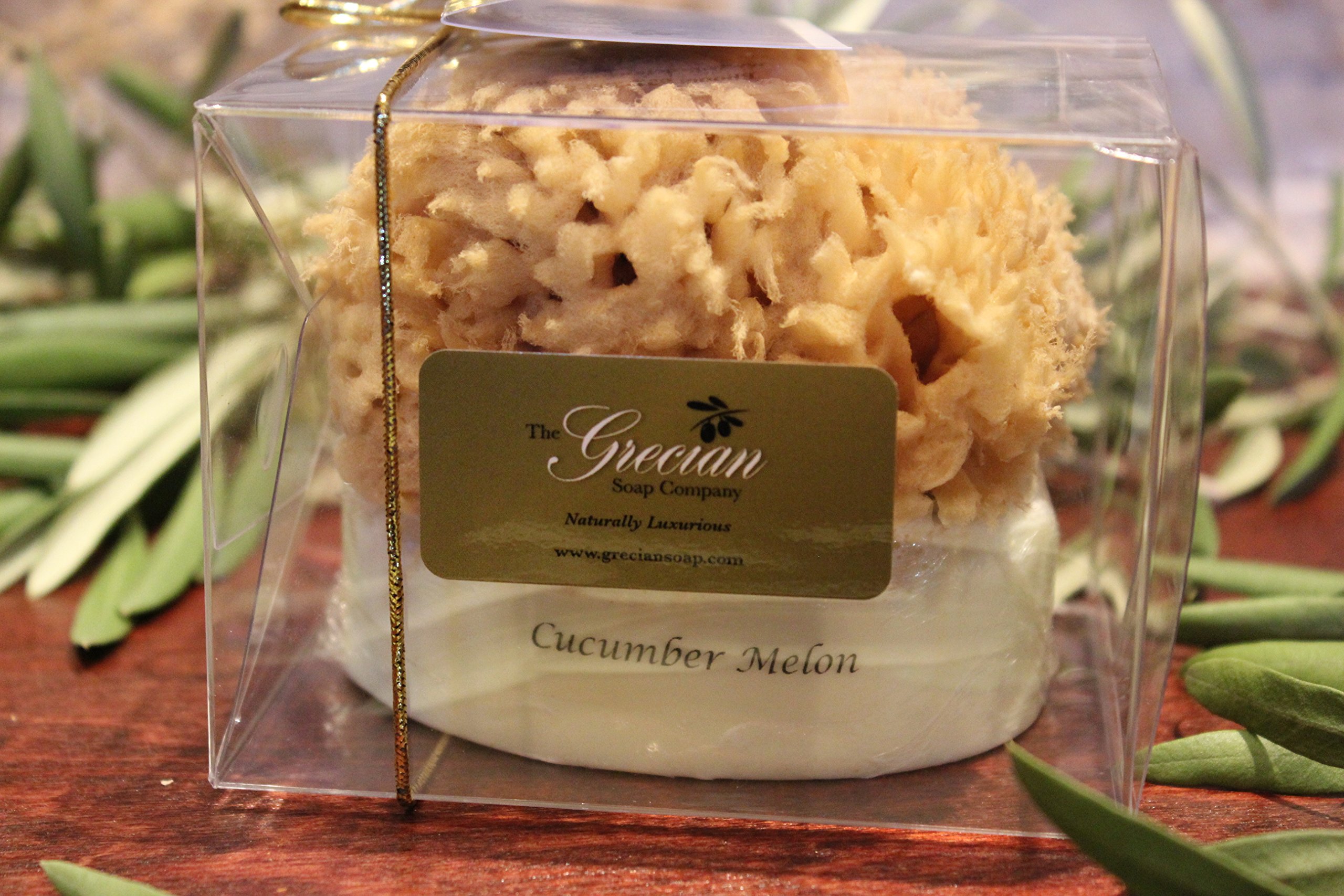 Goat's Milk & Olive Oil Soap with an Embedded Natural Sea Sponge (Cucumber Melon)