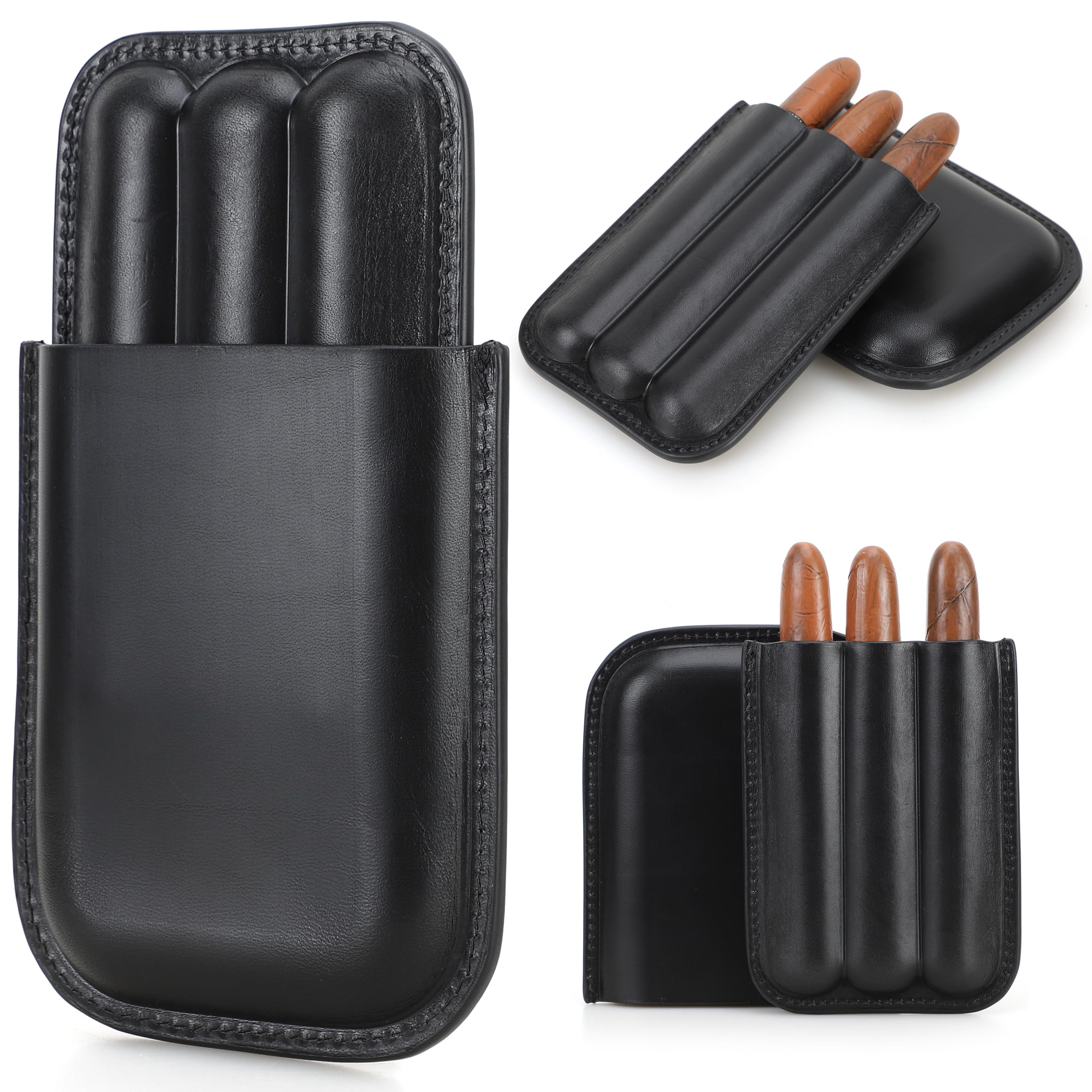Top Grain Leather Travel Cigar Case Sleeve, Vintage Design