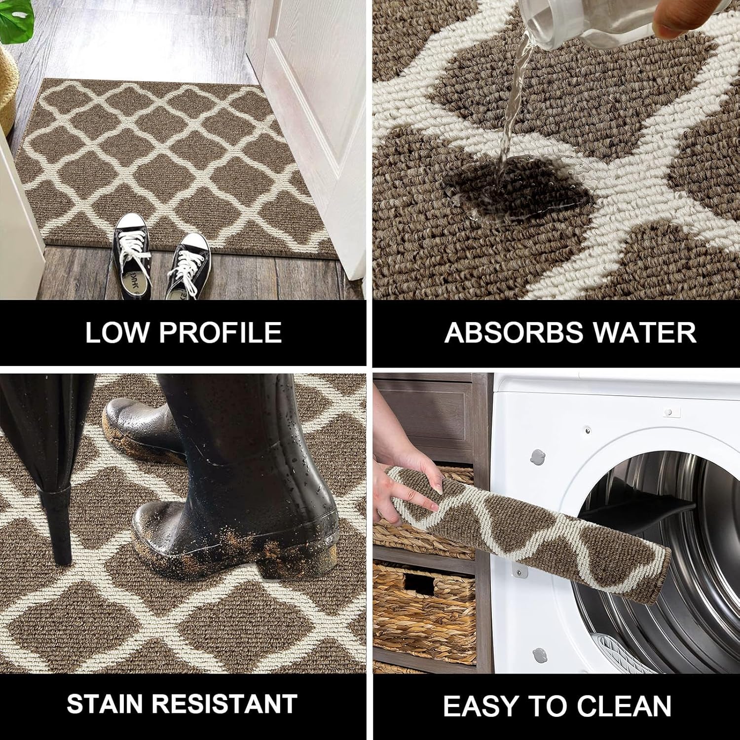 SHACOS Washable Runner Rug 20"x59" Non Slip Stain Resistant Dirt Trapper Rug Runner Floor Mat Carpet Runners for Entryway Kitchen Home Garage Office, Brown