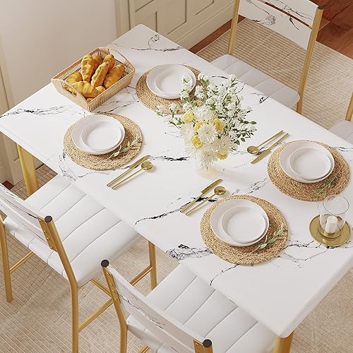 Miniatura 4 de IRONCK Juego de mesa de comedor para 4, mesa de cocina de madera con sillas tapizadas para cocina y comedor, juego de comedor compacto para espacios
