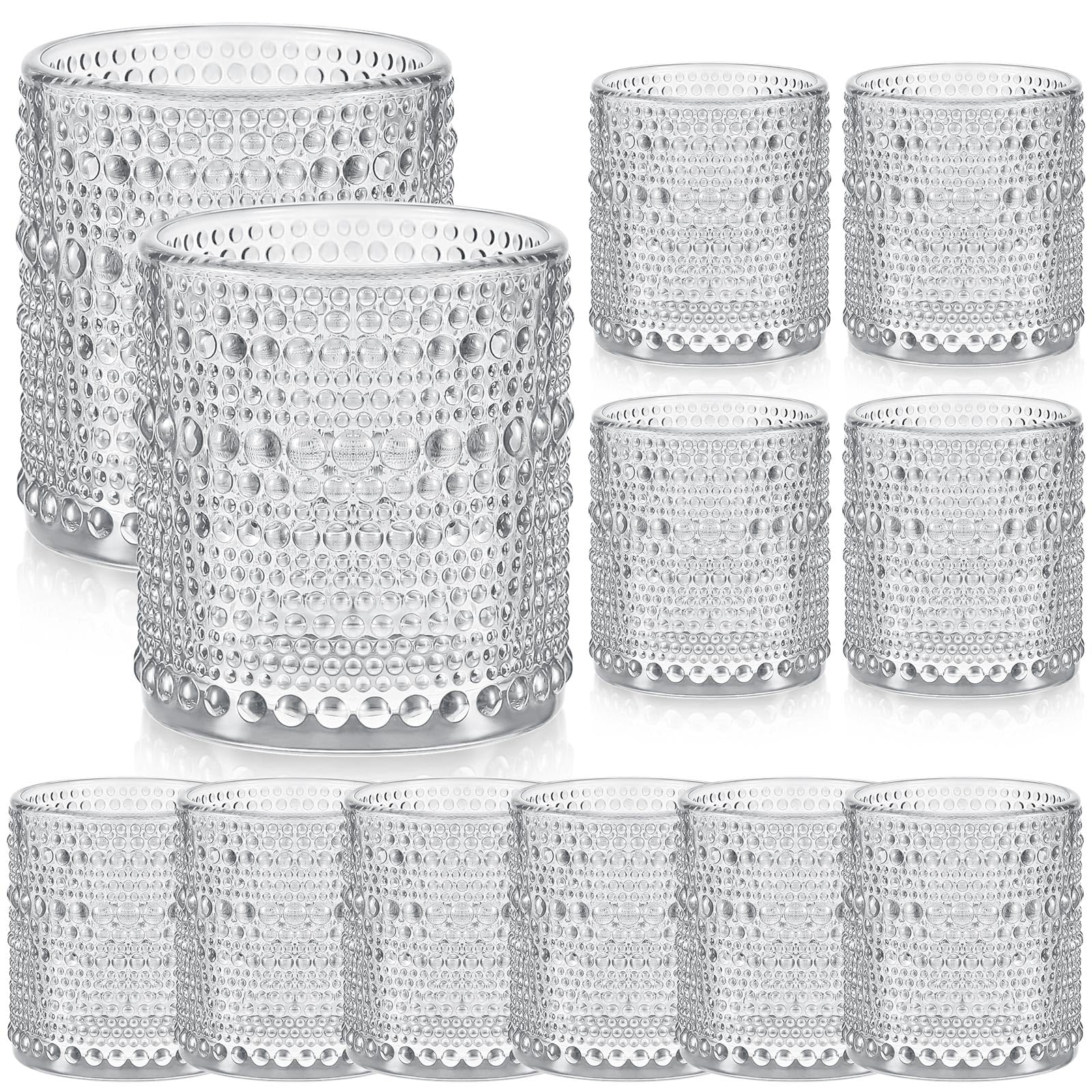 Uiifan 12 Count 6.5 Ounce Hobnail Drinking Glasses Embossed Vintage Glassware Hobnail Beaded Drinking Glasses Highball Bubble Cocktail for Beverages Juice Beer Cocktail Whiskey Soda Milk（Clear）