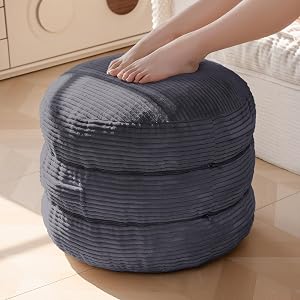 HIGOGOGO Pouf Ottoman Stuffed Round Modern Foam Filled Foot Rest Poufs 20 X 18 Inches Modular Ottomans Separated Into Floor Cushions for Living Room Chair Decorative Stool, Dark Grey