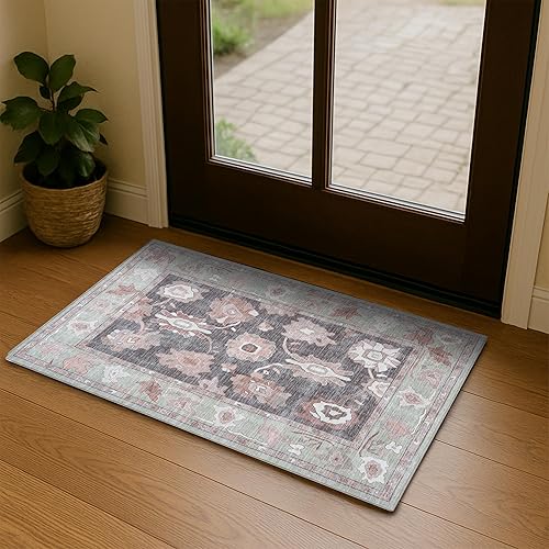 Miniatura 50 de Fame Living - Tapete Oushak pequeño, moderno, vintage, turco, ecléctico, floral, pastel, lavable, tapete para entrada interior, cocina, baño, Beige