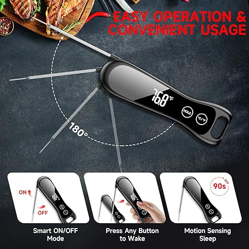 Miniatura 4 de Termómetro digital para carne, termómetro impermeable IP67 para cocinar con pantalla LED giratoria automática de 180, termómetros de lectura