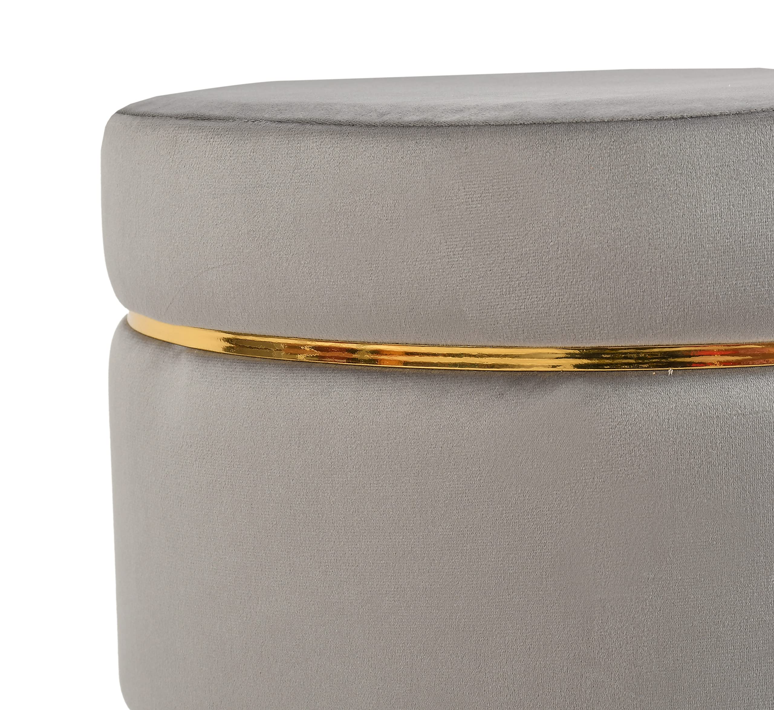 NACIA Velvet Upholstered Ottoman Stool with Wooden Legs | Round Pouffe Footrest Seat for Living Room Bedroom Balcony | Compact Foot Stool for Sitting Home Decor Furniture, 18 Inch (Grey, Set of 2) 3