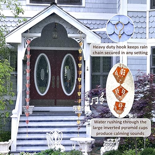 Miniatura 4 de Whispering Winds Cadena de lluvia con adaptador  9 pies resistente a la intemperie y ajustable cadena de lluvia de metal de 12 tazas para canalones,