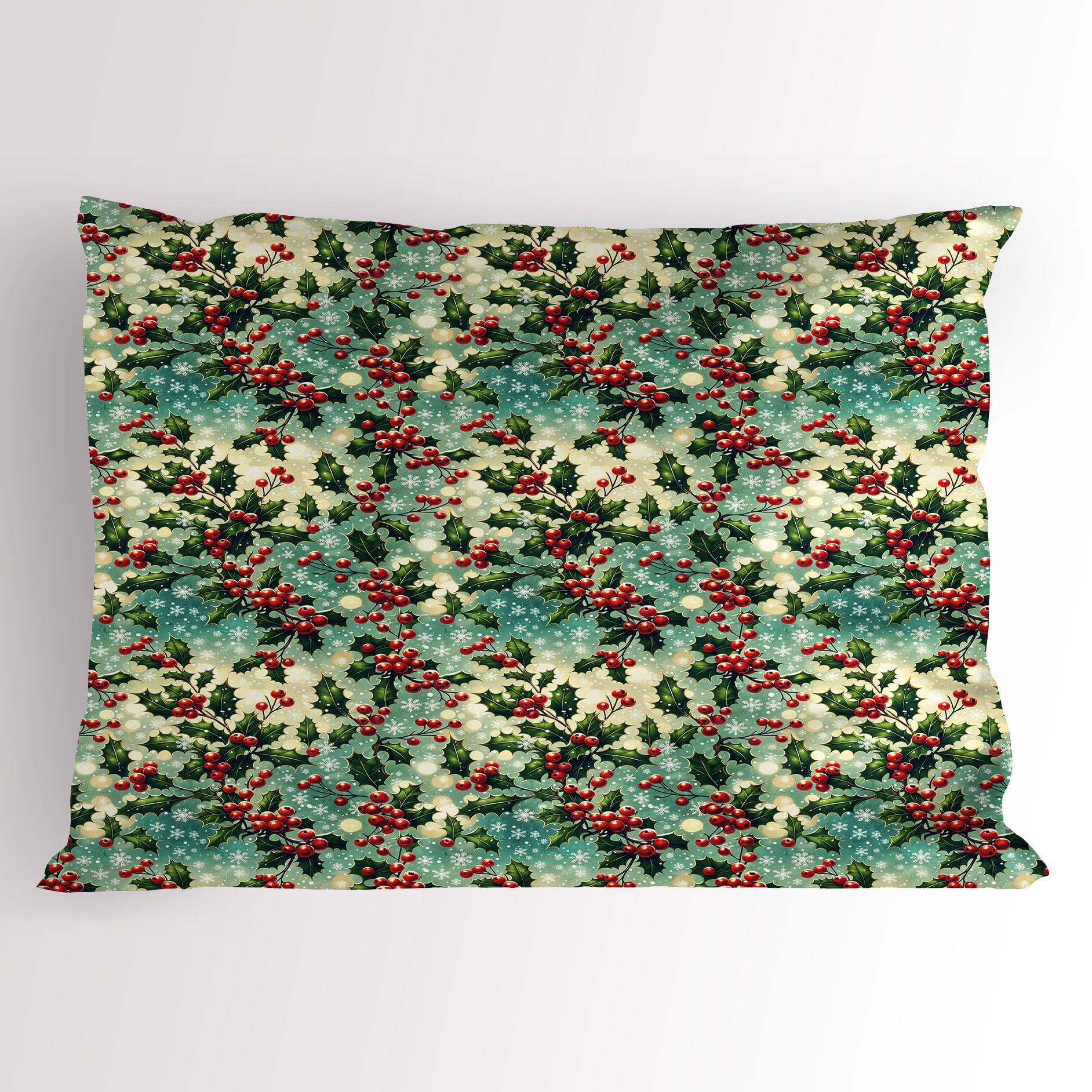 Ambesonne Christmas Pillow Sham, Xmas Berries Toyon with Snowflakes Illustration and Sunshine Spots, Decorative Standard Size Printed Pillowcase, 26"