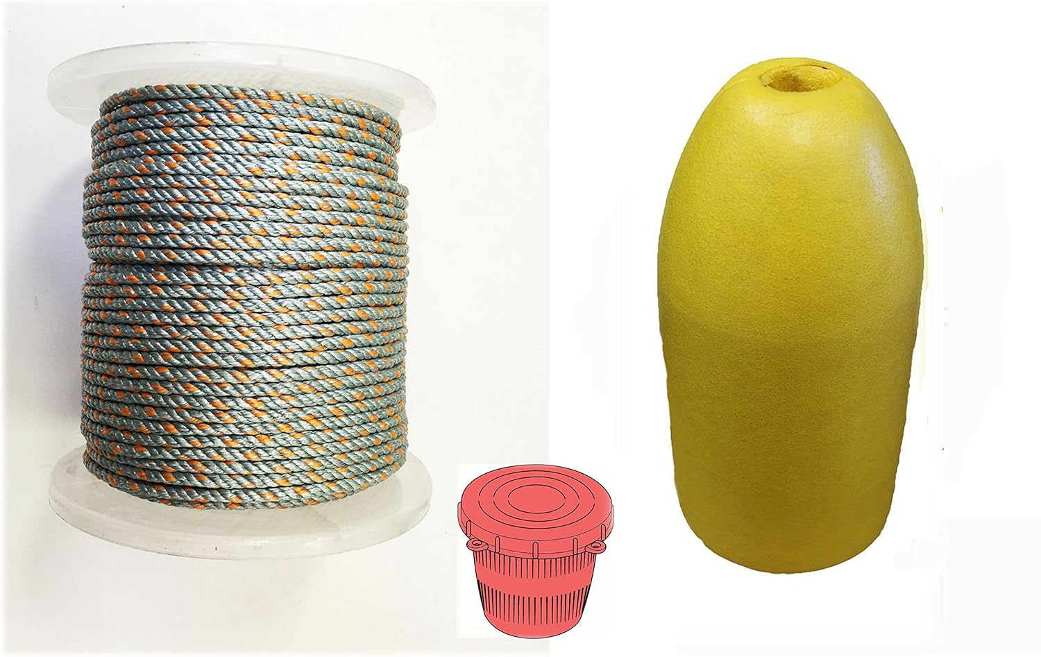 KUFA Sports Prawn Trap Accessory Combo, Ø1/4" x 400' Lead Core line,14" Yellow Float and Vented Bait Jar (LQ4+F13Y+HB5)