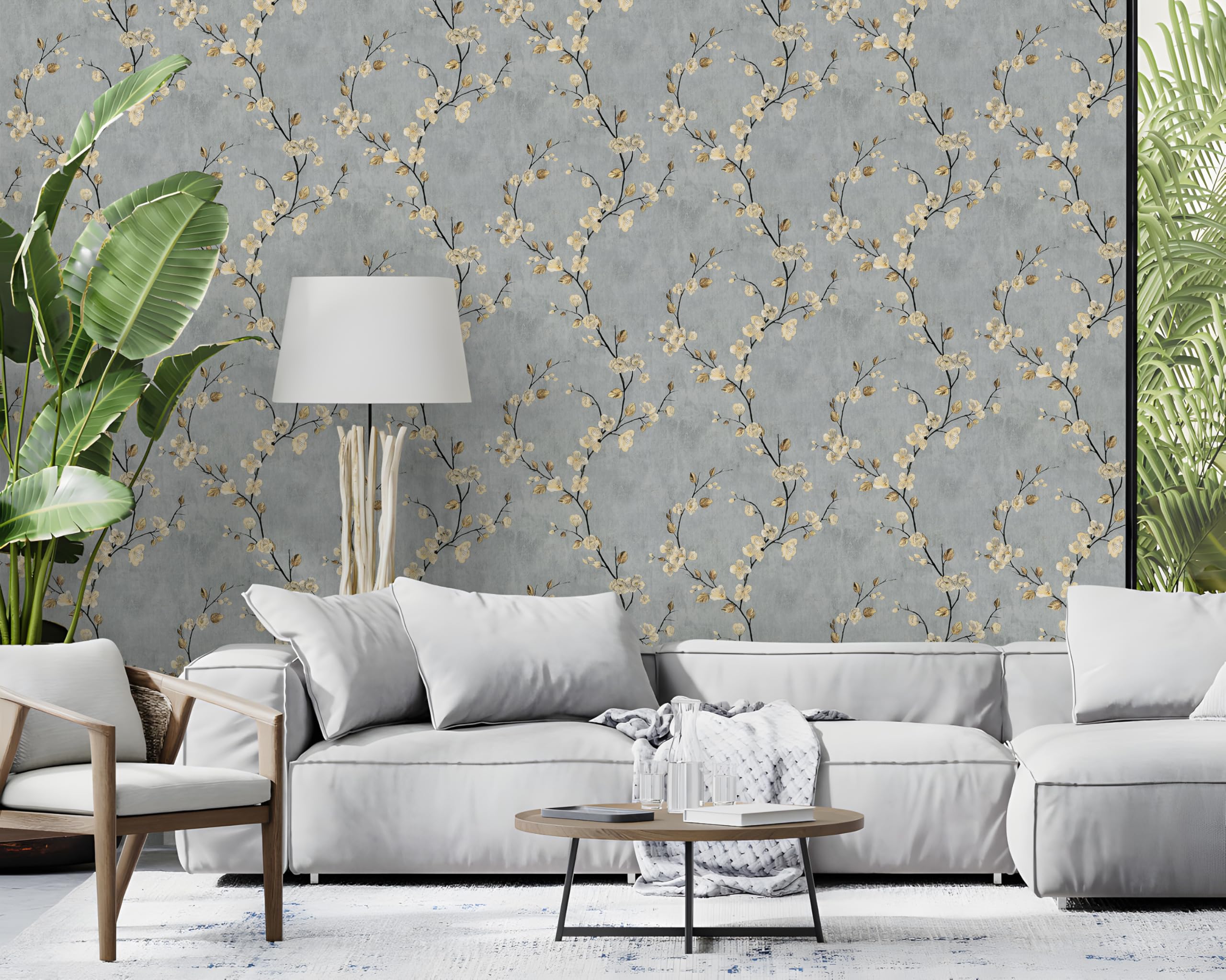 myforHD Papel Pintado Autoadhesivo Flores Papel de Pared Papel Adhesivo para Muebles Removible Impermeable Estilo Retro Vinilo PVC Pegatina Decorativos Pared Salon Papel Pared Dormitorio — view 5