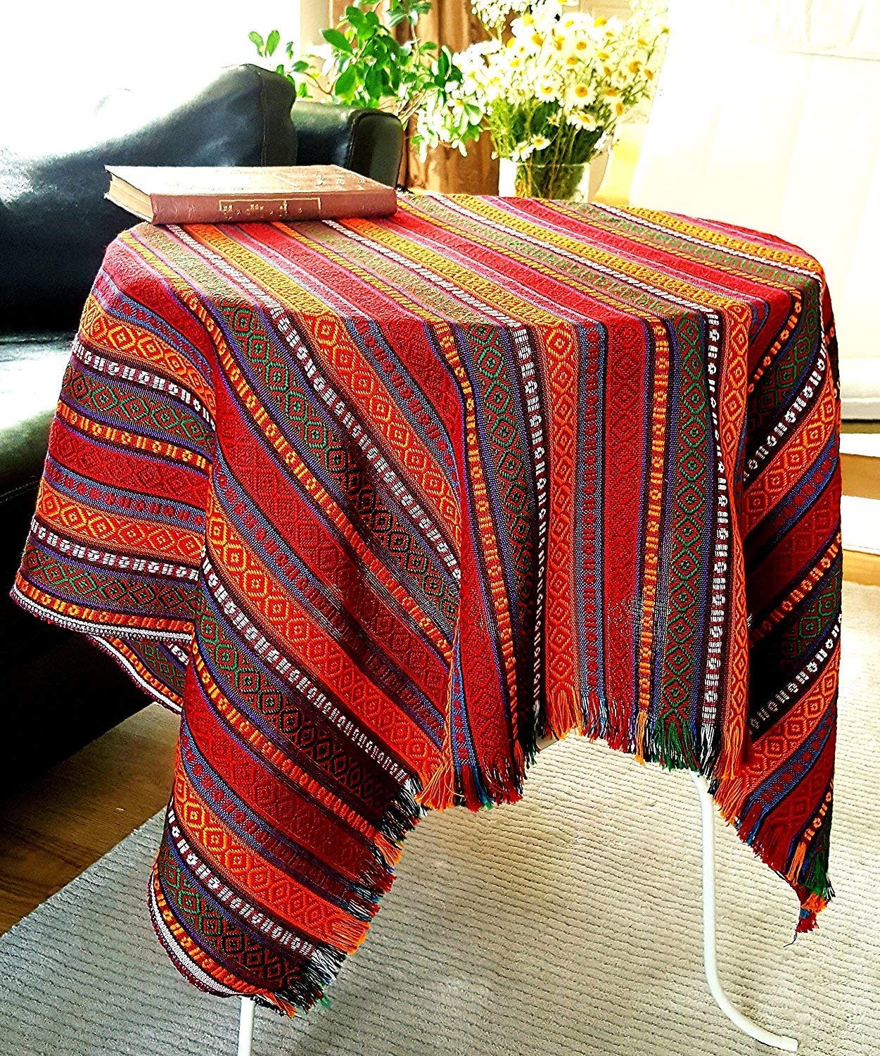 Secret Sea Collection - Ethnic Pattern Tablecloth, 140x140 cm, Multicolor, (Hot Chili Sauce)