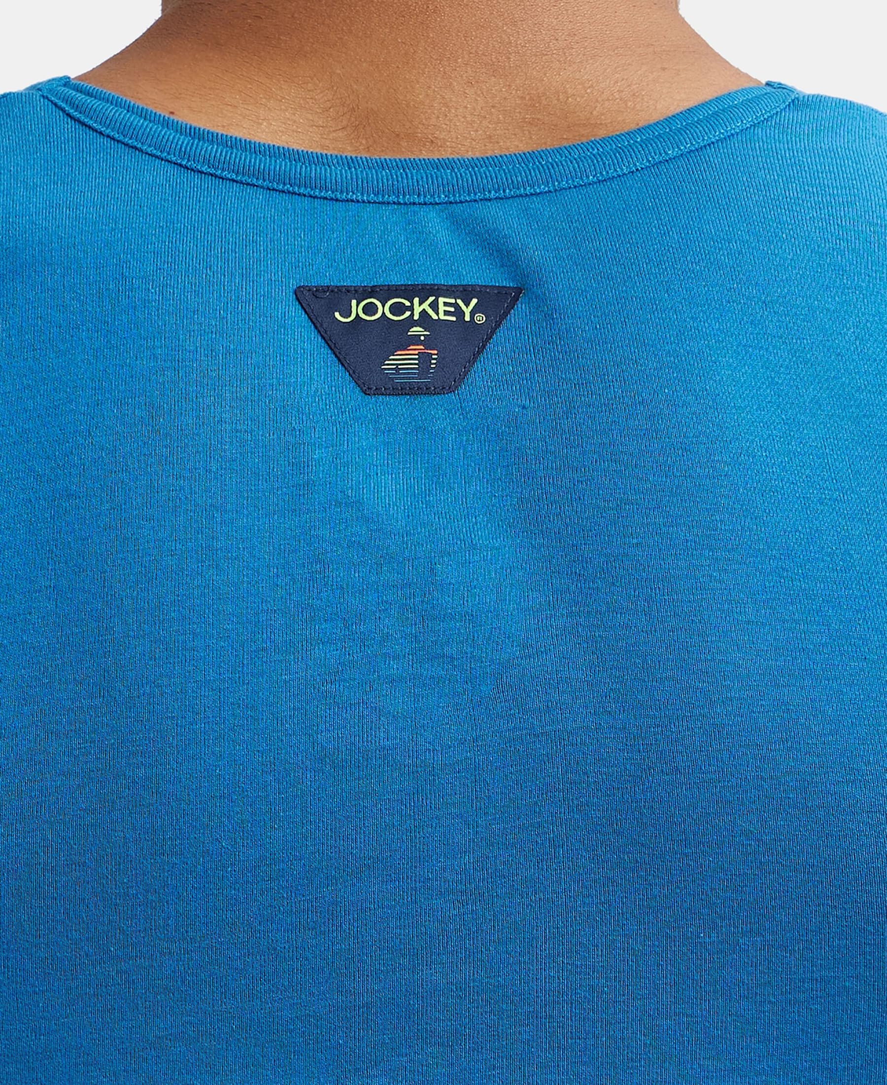 Jockey FP04 Men's Super Combed Cotton Rib Round Neck Sleeveless Vest with Extended Length for Easy Tuck_Blue Saphire_M 3