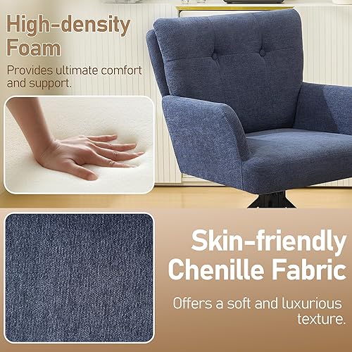 Miniatura 4 de Juego de 2 sillas de comedor de tela, modernas, tapizadas, giratorias, cómodas sillas de comedor con respaldo medio, sillón de escritorio sin ruedas