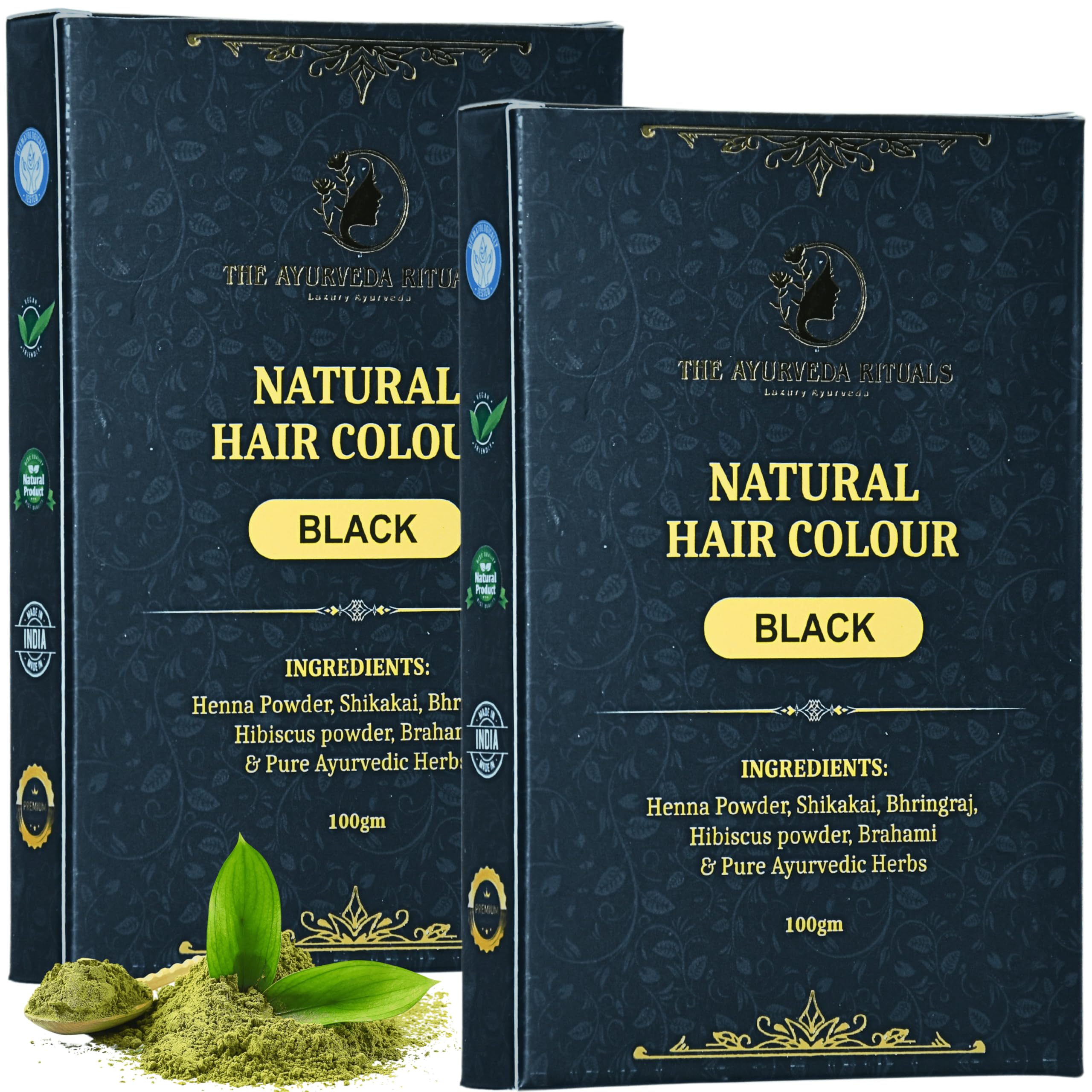 Natural Beard & Moustache Black Colour For Men - 9 Organic Ayurvedic Extracts l Natural Black -100gm (2 Pack) (Natural Black -100gm, Pack of 2)