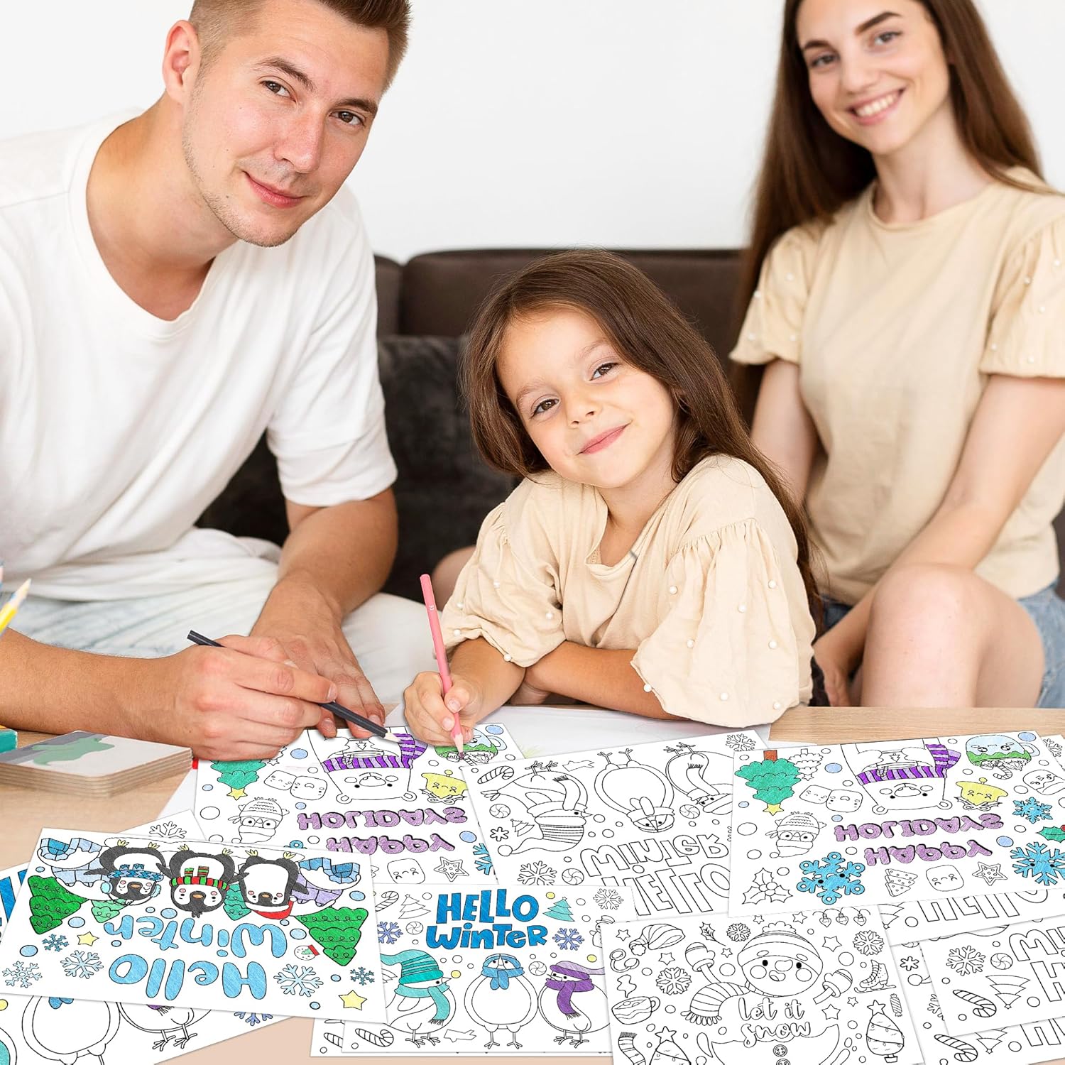 ANGOLIO Hello Winter Scene Coloring Pages - 32Pcs Christmas Coloring Pages for Kids Bulk Snowman Polar Bear Penguin Coloring Poster for Kids Winter Christmas Classroom Home Holiday Party Supplies - Image 5