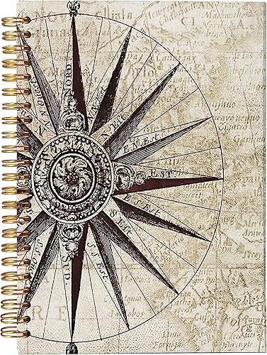 Miniatura 1 de Cuaderno de espiral con brújula de mapa vintage de 8.3 x 5.5 pulgadas, tapa dura, con rayas universitarias, diario para tomar notas, regalos para