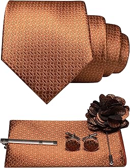 Mens Tie and Pocket Square,Lapel Pin,Cufflinks,Tie Clip Sets with Gift Box 5PCS