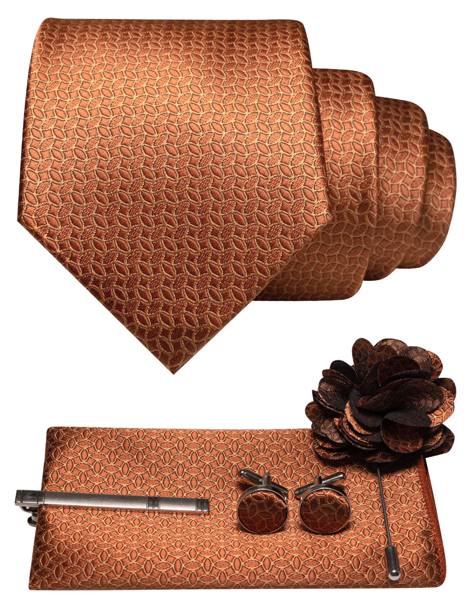 JEMYGINSMens Tie and Pocket Square,Lapel Pin,Cufflinks,Tie Clip Sets with Gift Box 5PCS