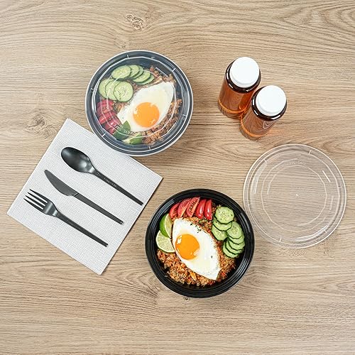 Miniatura 210 de Restaurantware Asporto - Cajas para llevar de 16 onzas, 50 recipientes de alimentos para llevar para microondas, tapas de plástico transparente Negro