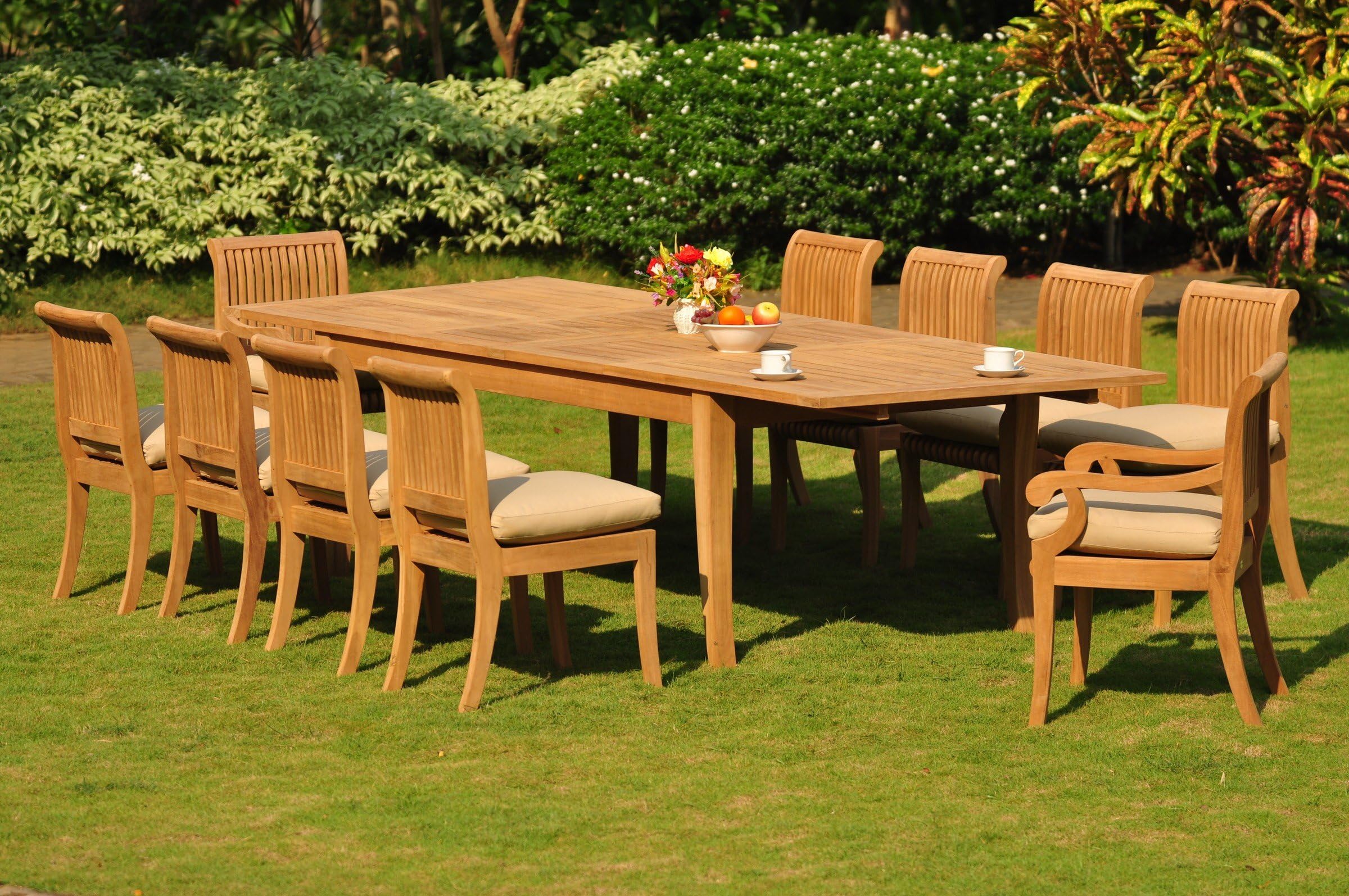 Grade-A Teak Wood Dining Set 10 Seater 11 Pc: Large Atnas 122" Dining Rectangle Table Table, 2 Arm and 8 Giva Armless Chairs #WFDSGV56