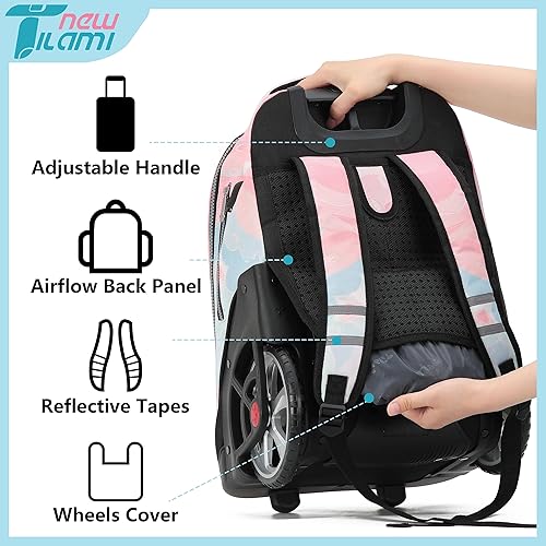 Miniatura 6 de NEW TILAMI Mochila con ruedas de 19 pulgadas para adolescentes, mochila con ruedas para computadora portátil, mochila para libros, bolsa de viaje