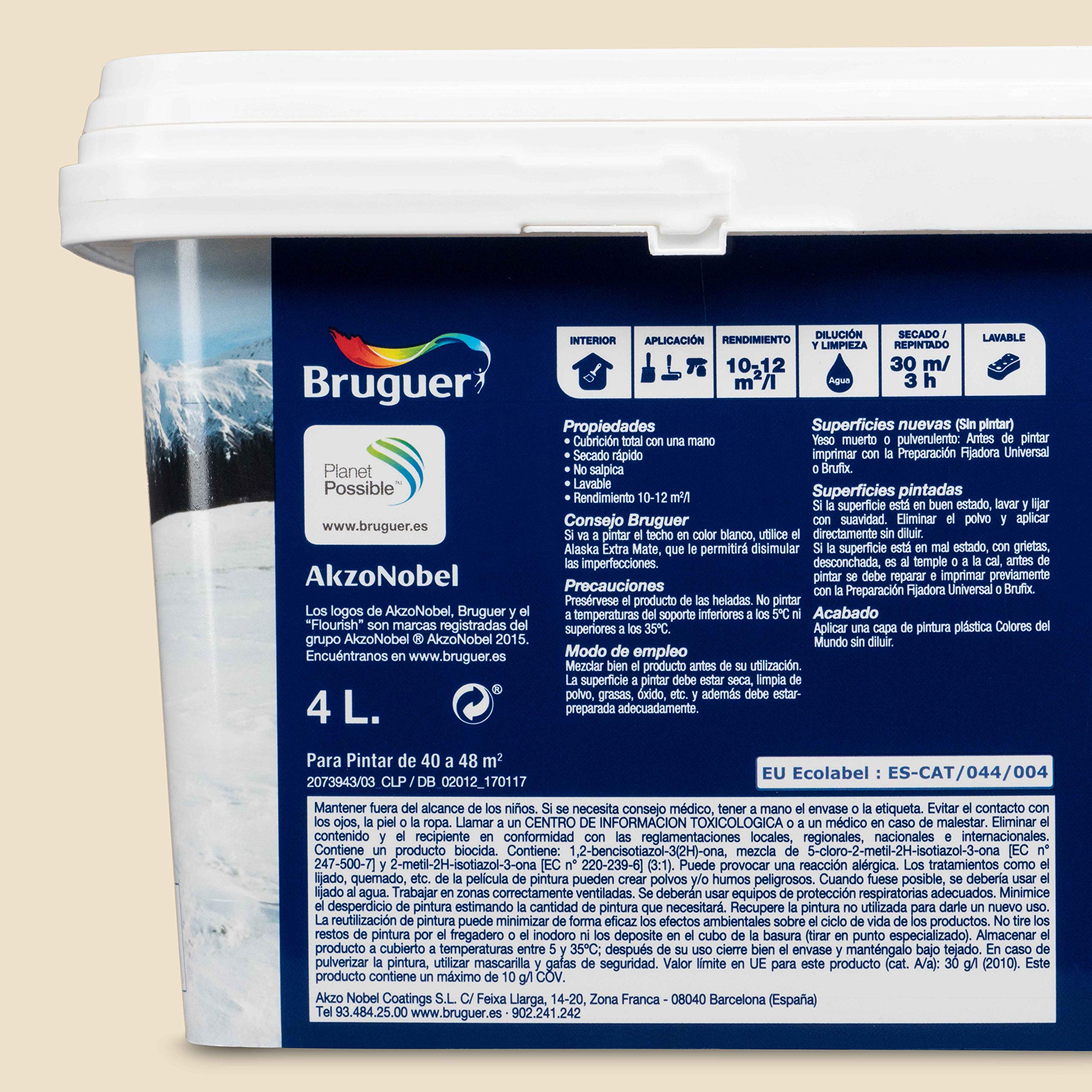 Bruguer Colores del Mundo Pintura para paredes monocapa Alaska Blanco Natural 4 L