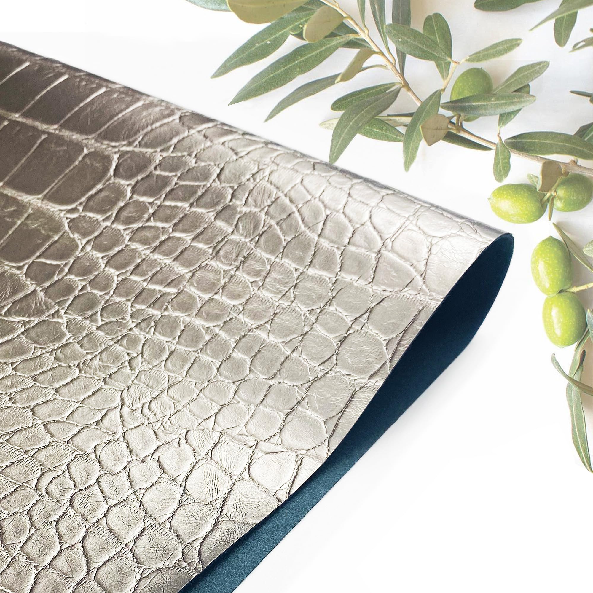 Metallic Mink Vegan Crocodile Leather from Olive Pomace, 100% Plant Based, Next-Gen Material with Multi Sizes, Vegan Leathers for Crafts - A4 Sample (21x29.7cm)