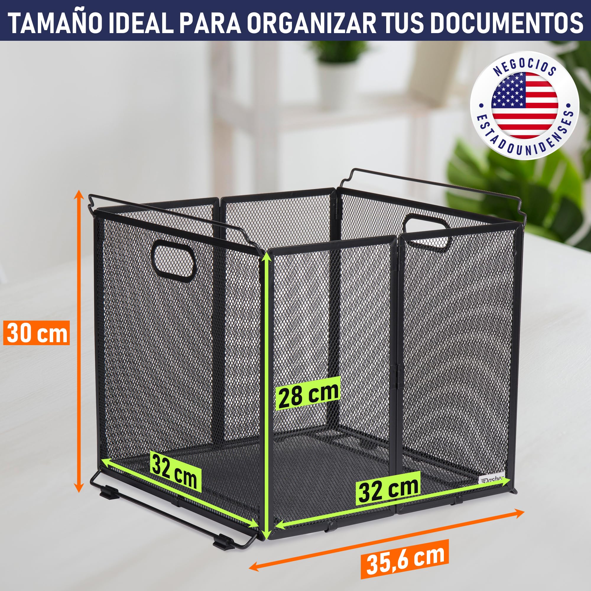 Dasher Products Organizador de documentos colgante tamaño A4, contenedor de carpeta de archivos suspendida, caja de malla de metal negro, soporte para documentos, organizador portátil colgante