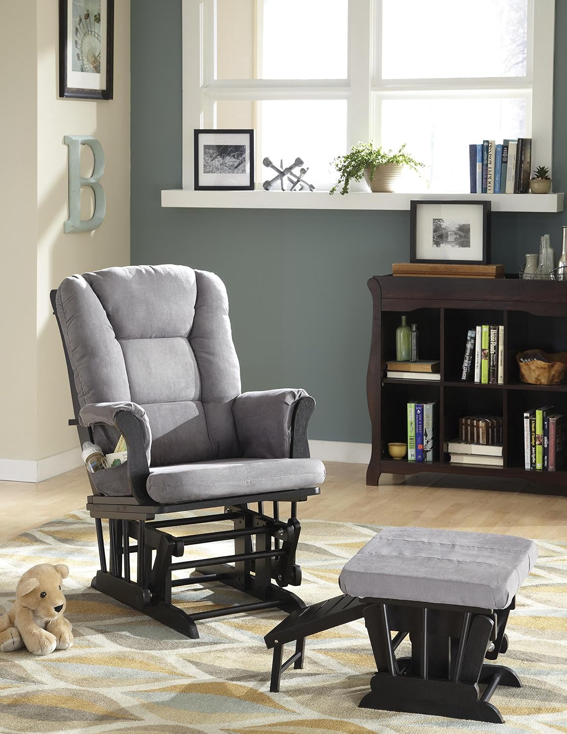Status Veneto Glider and Nursing Ottoman, Black/Grey