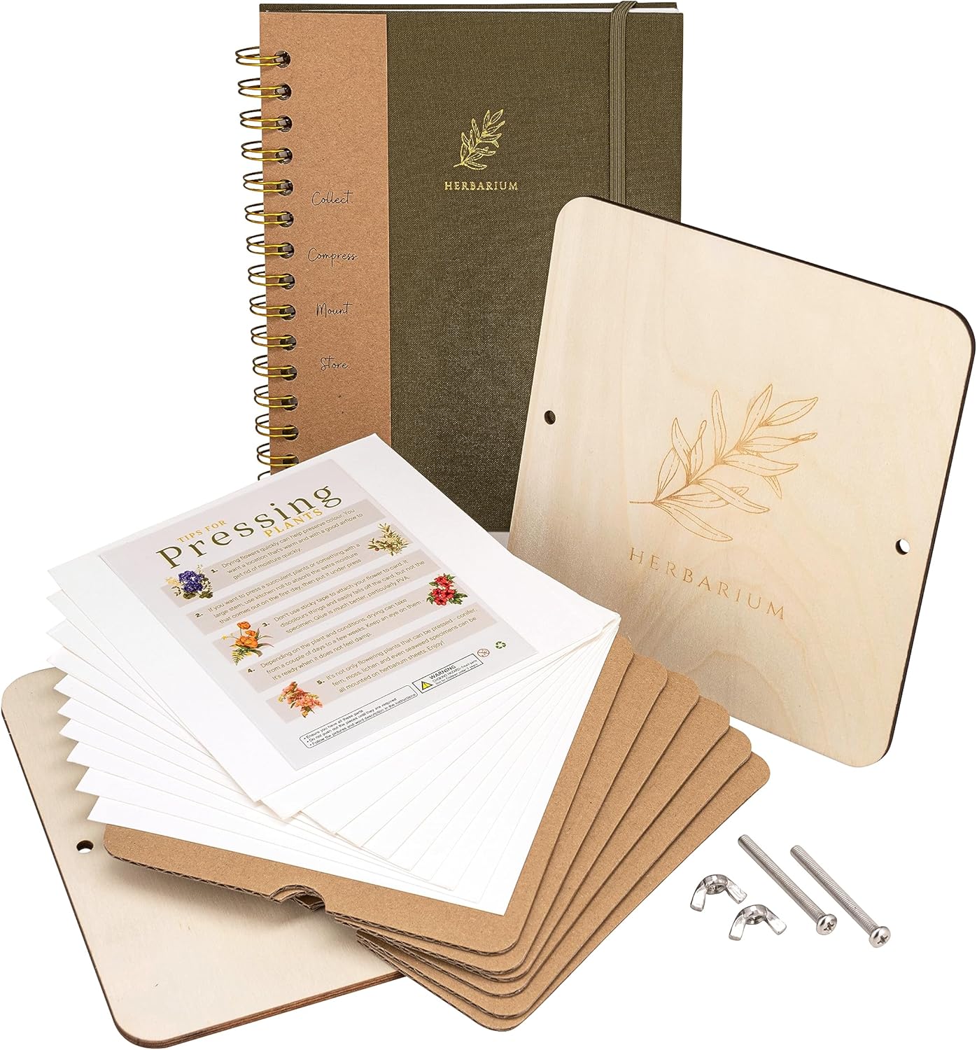 Wooden Flower Press Kit with Herbarium Journal, Flower