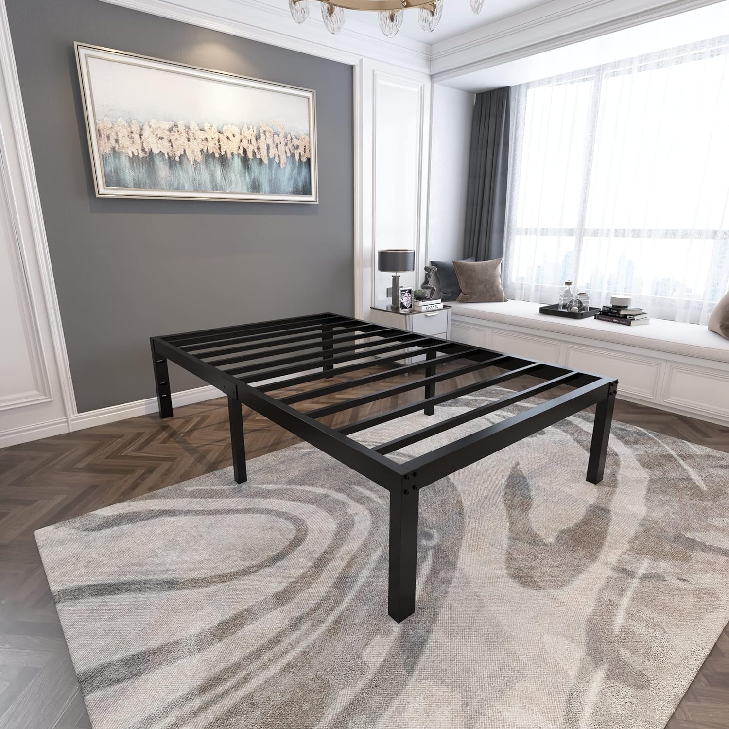 18 Inch Tall and Strong Platform Metal Bed Frame/Easy Assembly Mattress Foundation/ 4000lbs Heavy Duty Frame with Steel Slat Support/No Noise/No Box Spring Needed，Twin