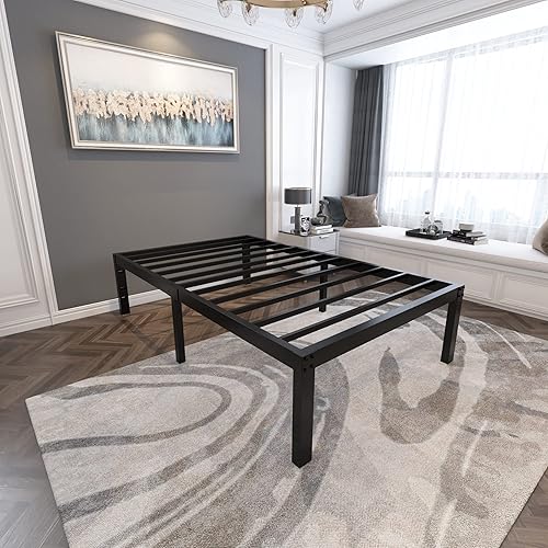 Miniatura 6 de Marco de cama de metal de 18 pulgadas de alto y resistente, base de colchón de fácil montaje, marco resistente de 4000 libras con soporte de
