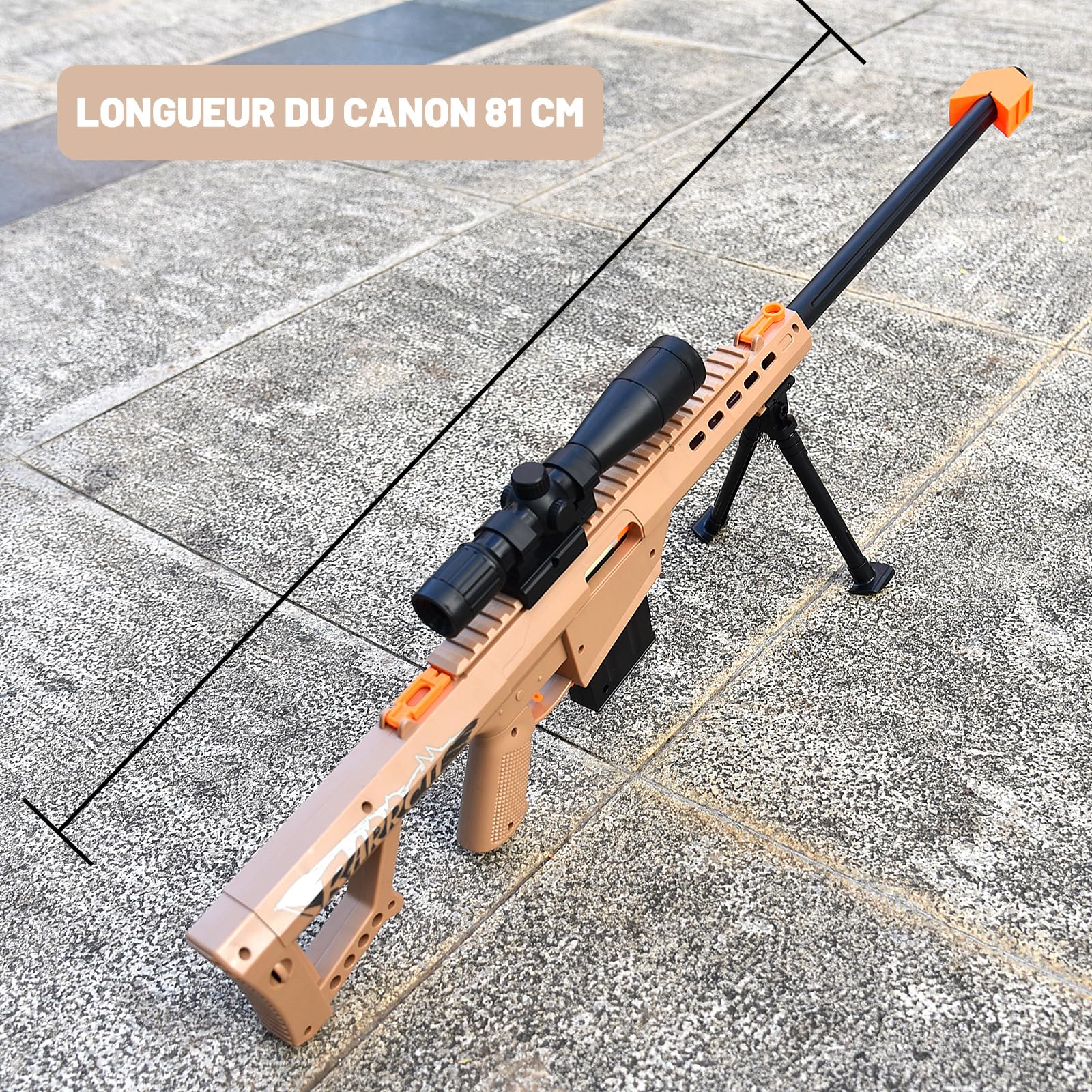 Barrett 98k Lance-douille Soft-Head - Fusil à lunette jouet pour enfants | Modèle réaliste avec munitions Soft-Head | Incl. 10 douilles | Âge 3+ (Sable)