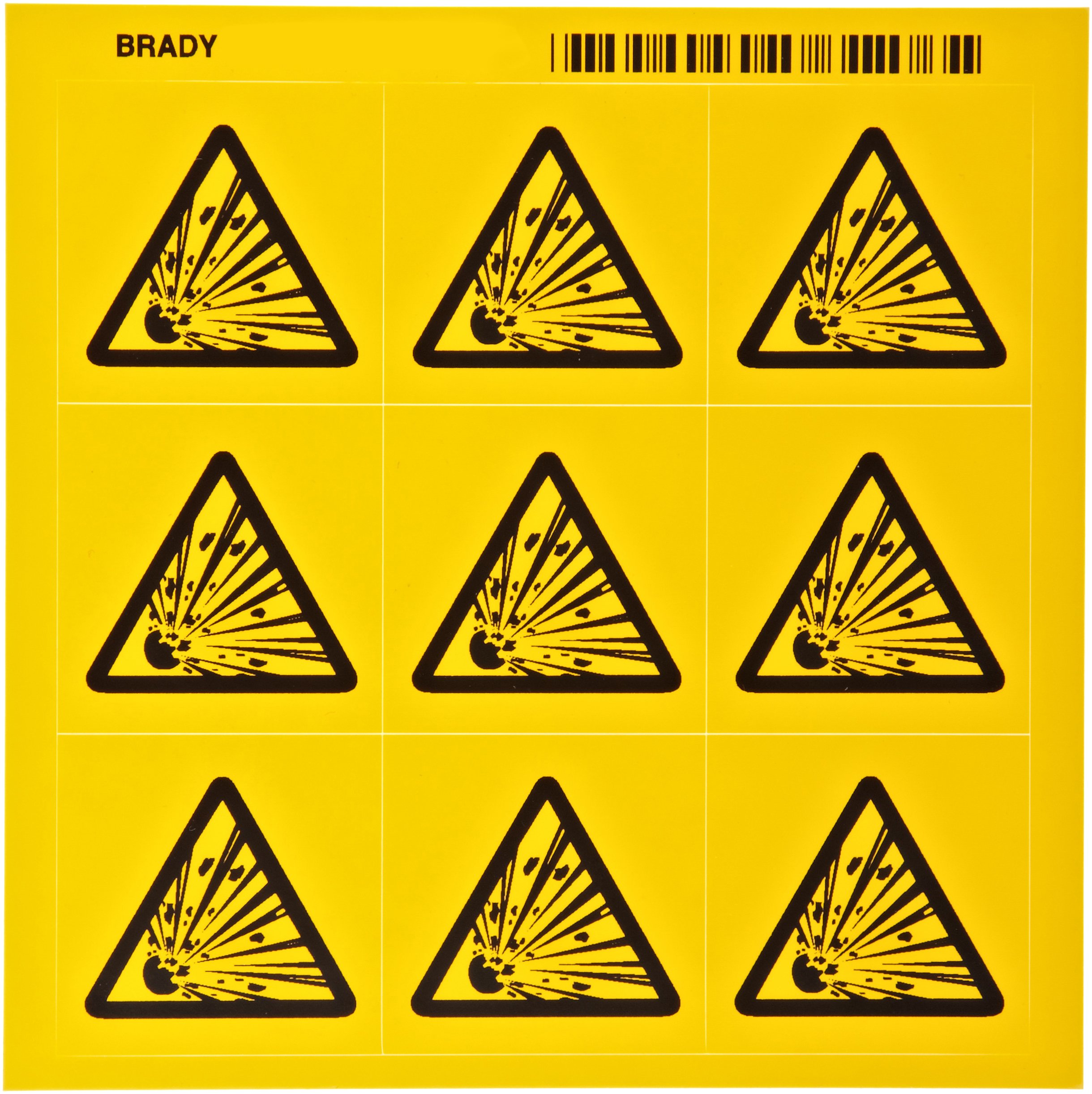 Brady58592 Pressure Sensitive Vinyl Right-To-Know Pictogram Labels, Black On Yellow, 1 1/2" Height x 1 1/2" Width, Pictogram "Explosive" (9 Per Card, 1 Card per Package)