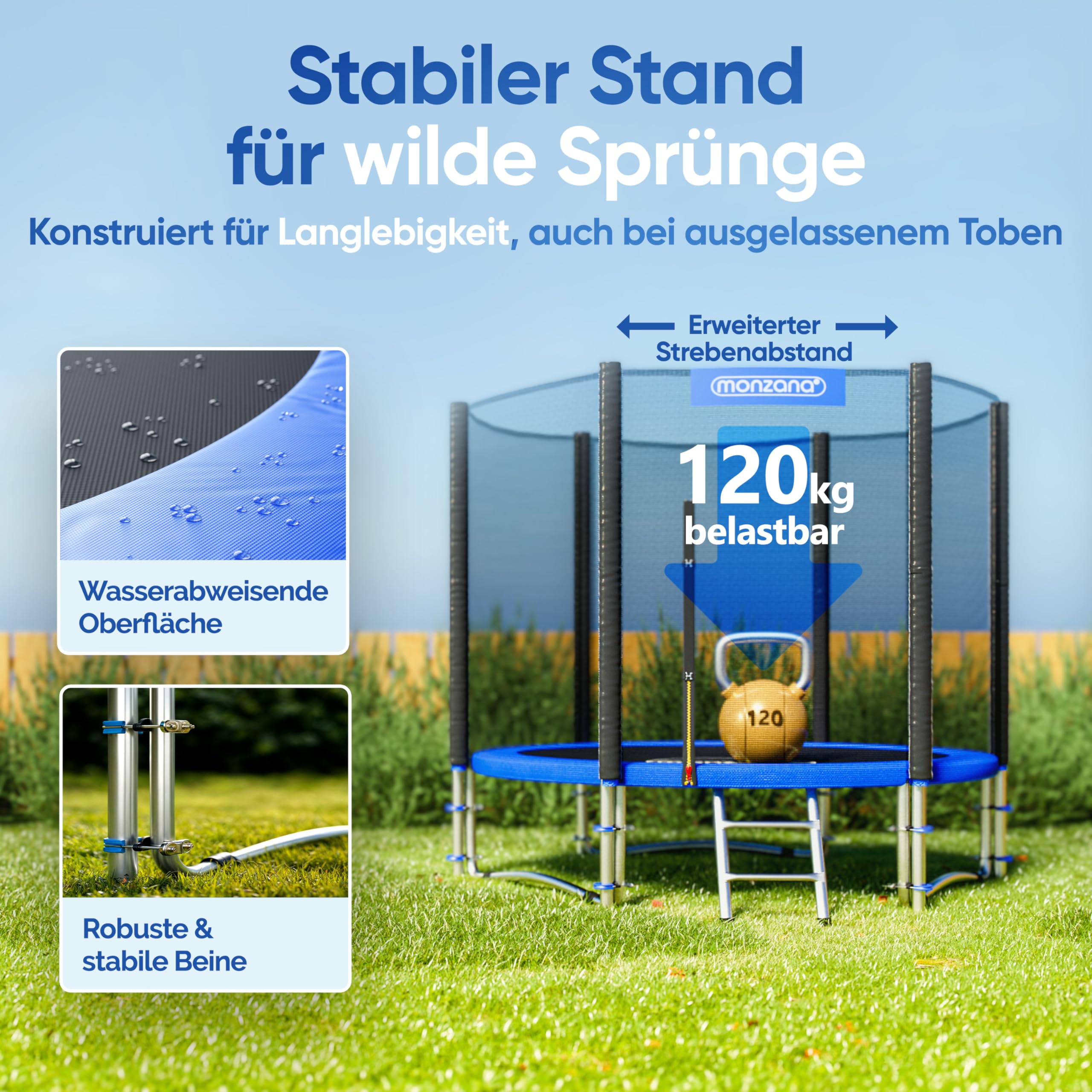 Monzana Trampoline certifié TÜV SÜD GS Set Complet Filet de sécurité Échelle Protection des Bords Extérieur Enfants