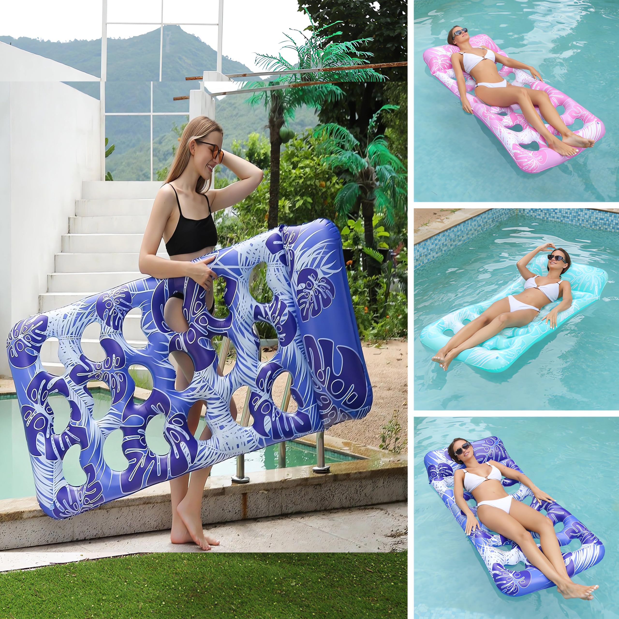 Matelas Gonflable Piscine Hamac XXL 180x90cm - Flotteur Adulte 120kg - Bouée Transat Avec Trous Fraîcheur - Idéal Plage Et été
