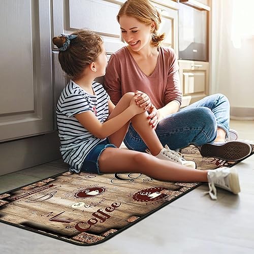 Miniatura 6 de Alfombras de cocina de café para piso, 2 piezas, tapete antifatiga para cocina, tapetes de cocina para delante del fregadero y cocina mate para
