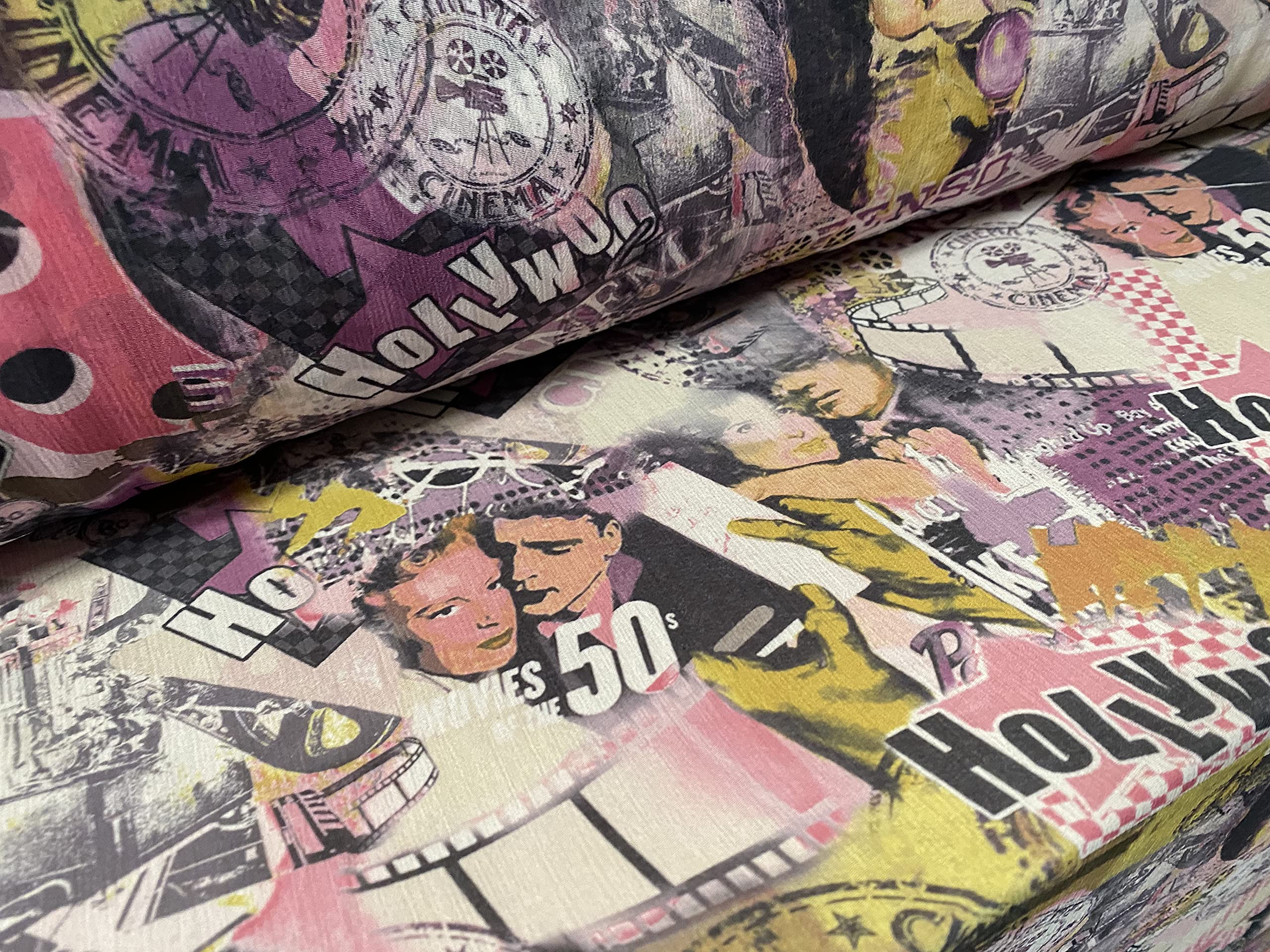 Chiffon Yoryu Dress Fabric, per metre - 50s Hollywood Movie Star Print